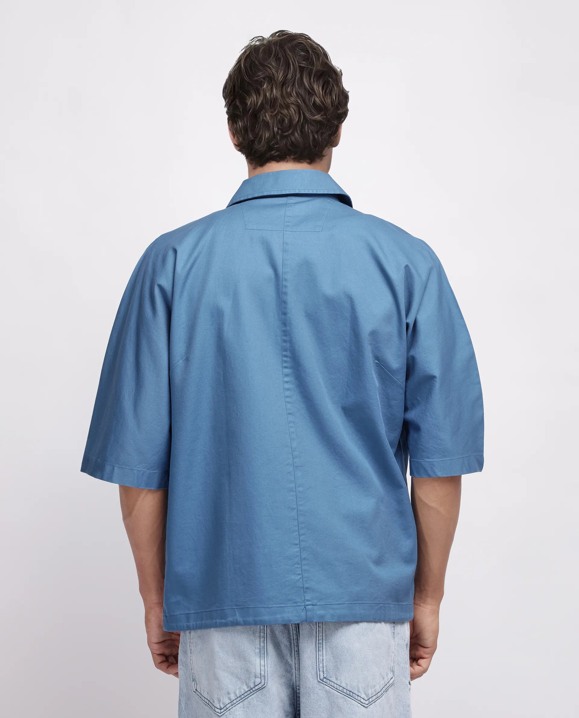 Rare Rabbit Men's Twillt Blue Cotton Plain Oversized Fit Full Sleeve Collared Shirt