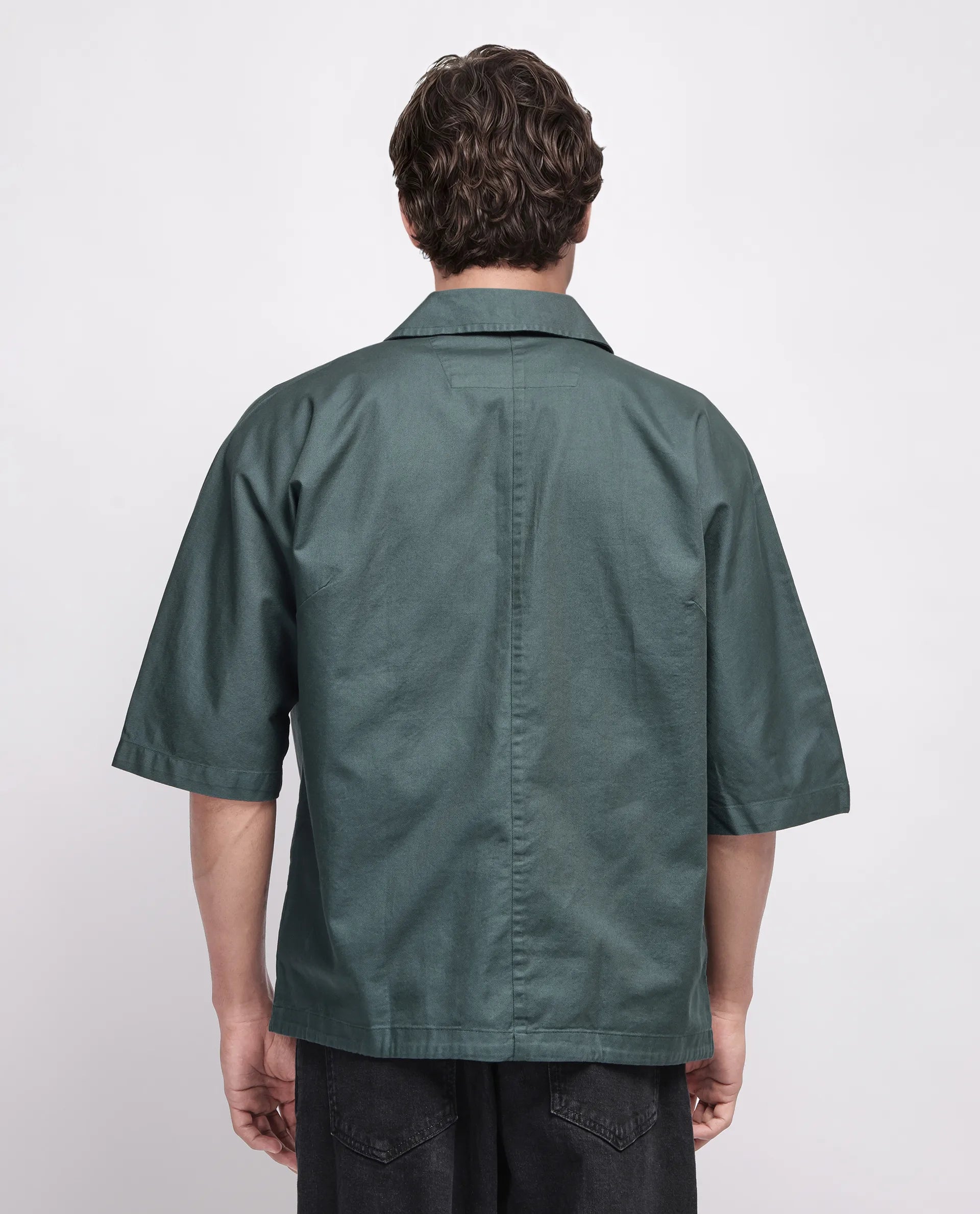 Rare Rabbit Men's Twillt Dark Green Cotton Plain Oversized Fit Full Sleeve Collared Shirt