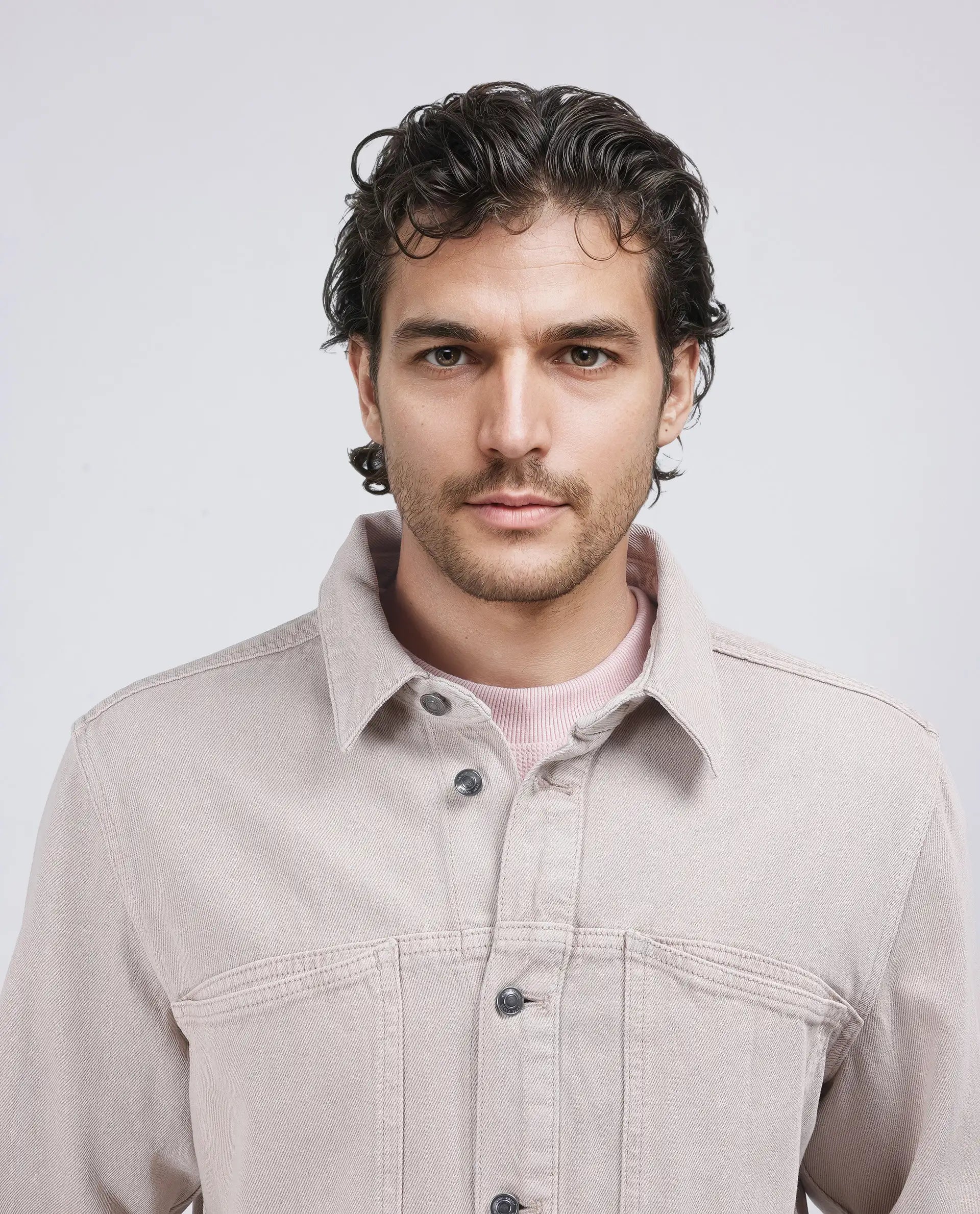 Rare Rabbit Men Tycho Beige Cotton Fabric Collared Neck Oversized Denim Jacket