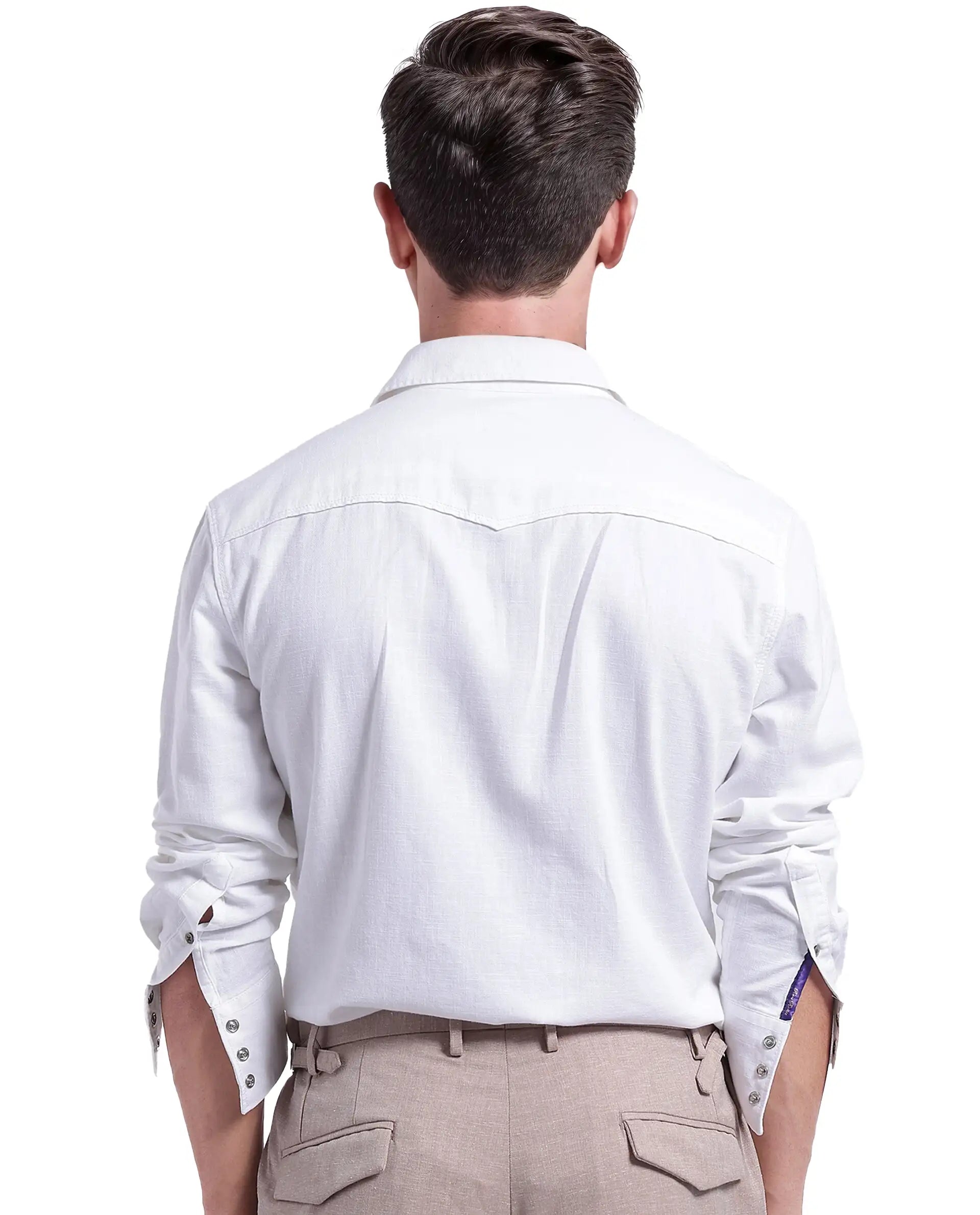 Rare Rabbit Men Tyson-1 White Cotton Fabric Full Sleeve Snap Button Closure with Two Front Flap Pockets Plain Shirt