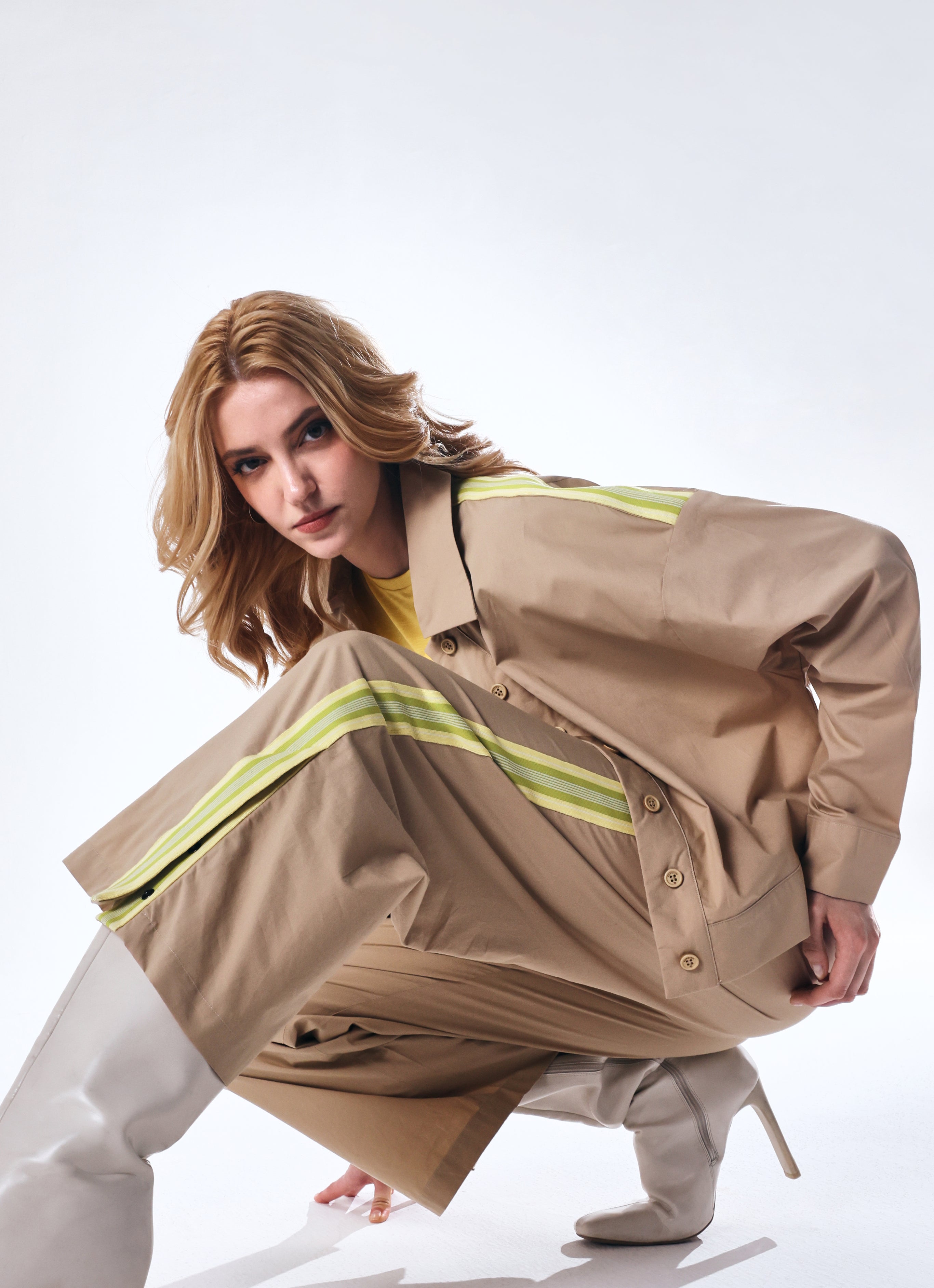 Rareism Women's Nocam B Beige Cotton Plain Ankle Length Wide Trouser