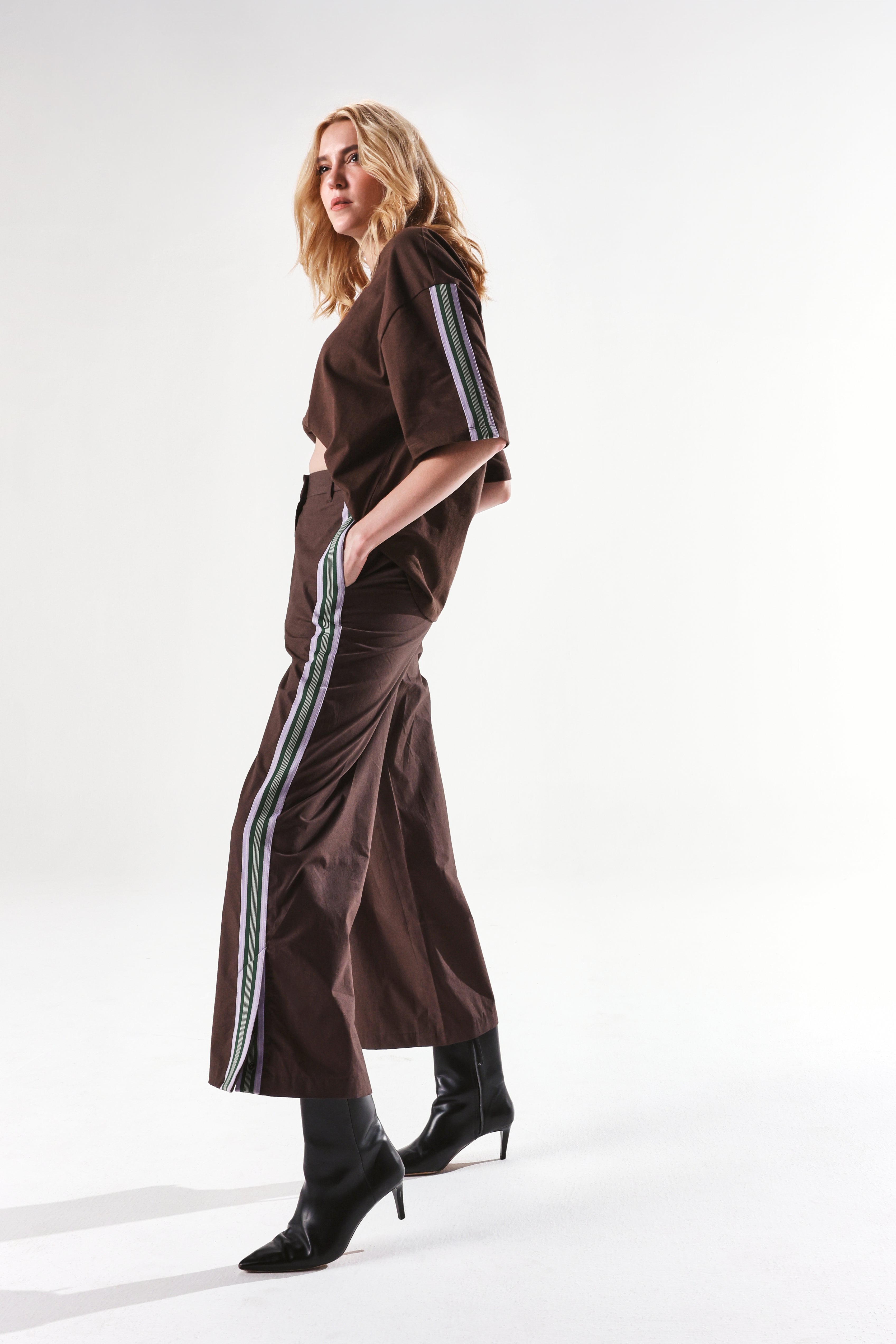 Rareism Women's Nonwen B Brown Cotton Plain Ankle Length Wide Trouser