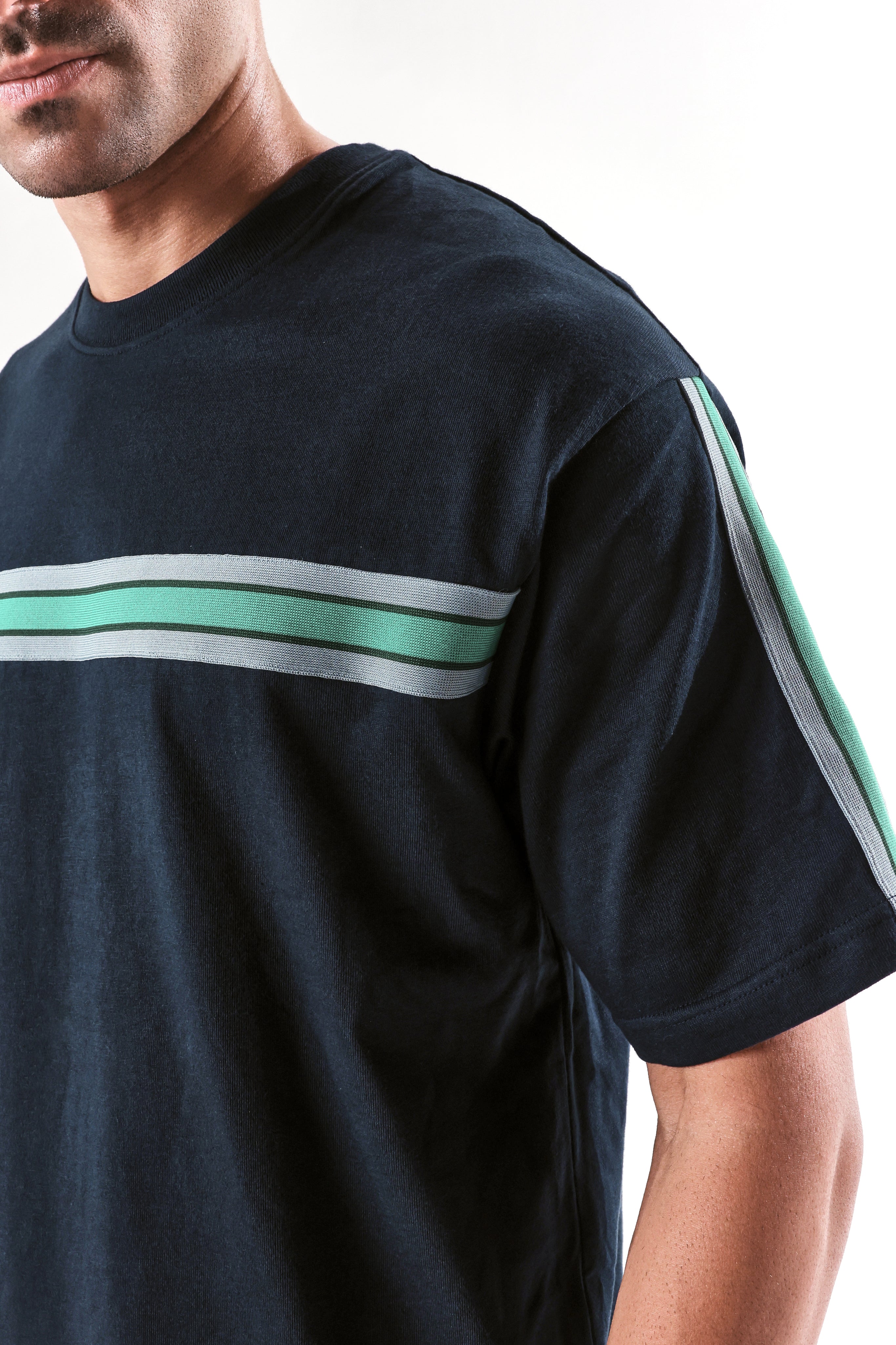 Rare Rabbit Men's Newnon-T Navy Cotton Plain Boxy Fit Half Sleeve Crew Neck T-Shirt