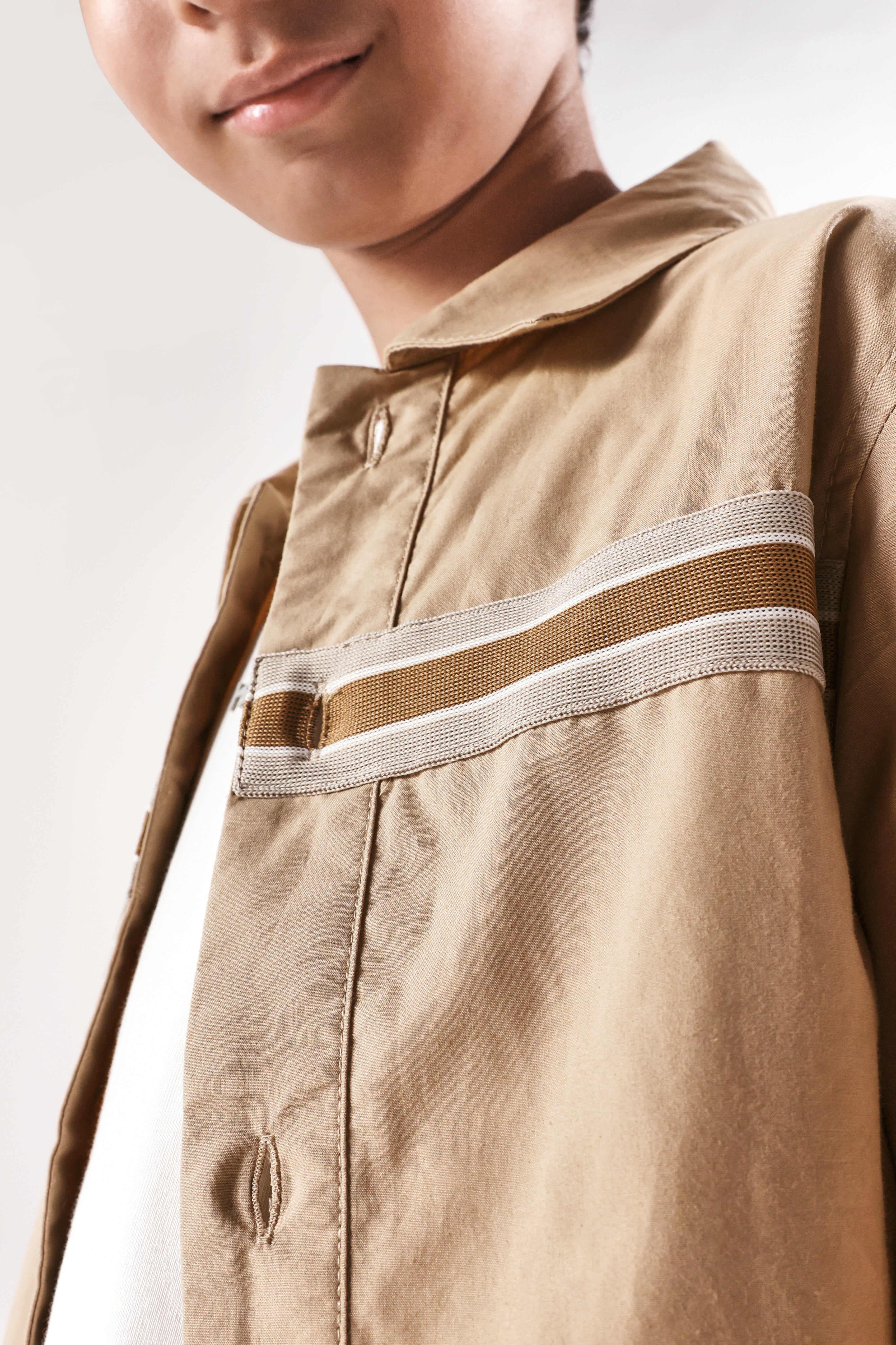 Rare Ones Kids Taper-S Beige Cotton Full Sleeve Button Closure Solid Terron Fit Shacket