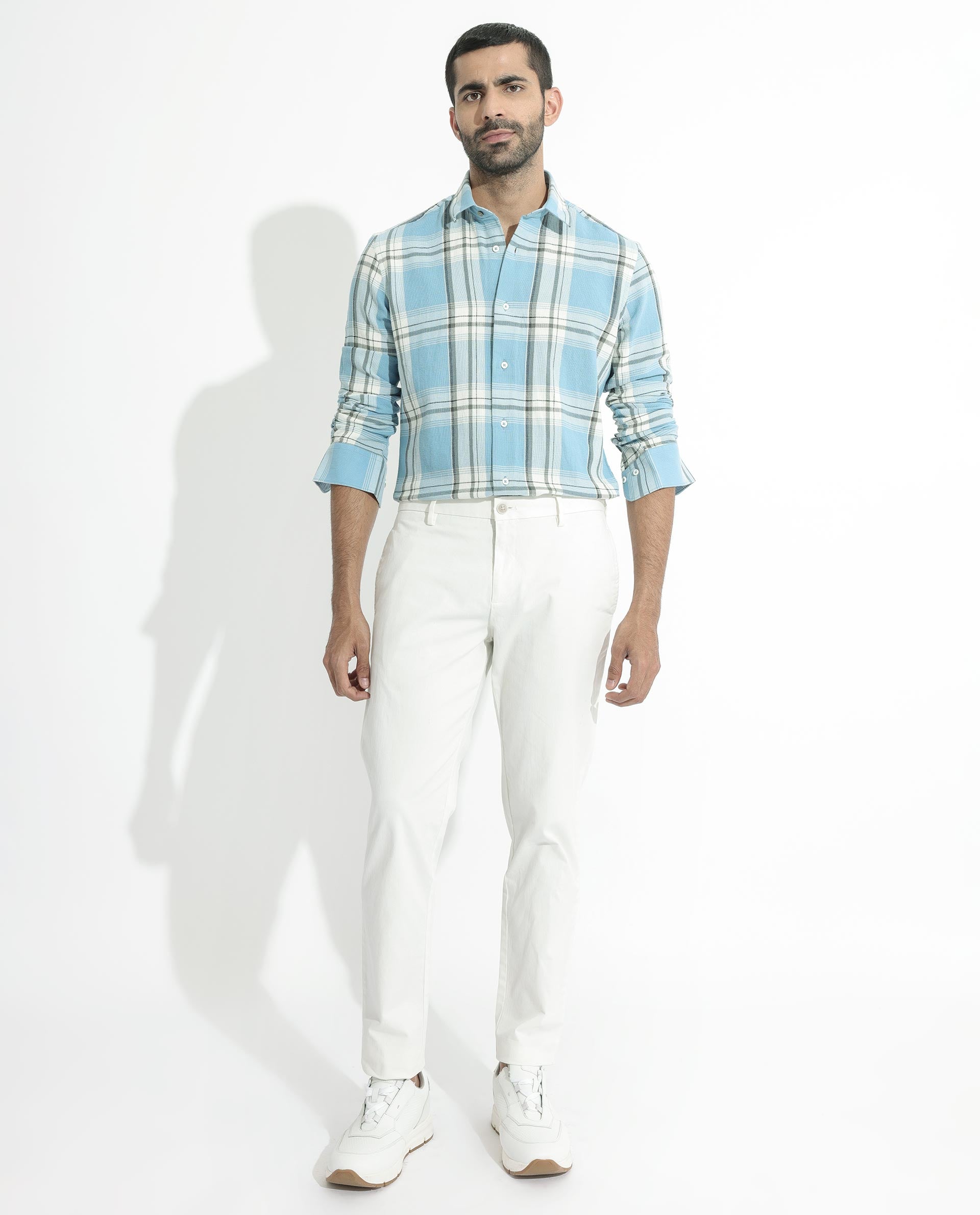 Rare Rabbit Men's Taverna Blue Full Sleeves Checks Shirt