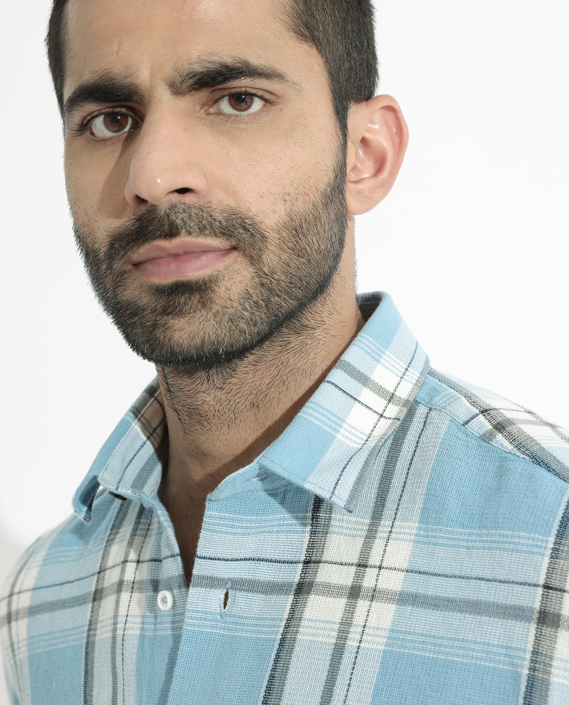 Rare Rabbit Men's Taverna Blue Full Sleeves Checks Shirt