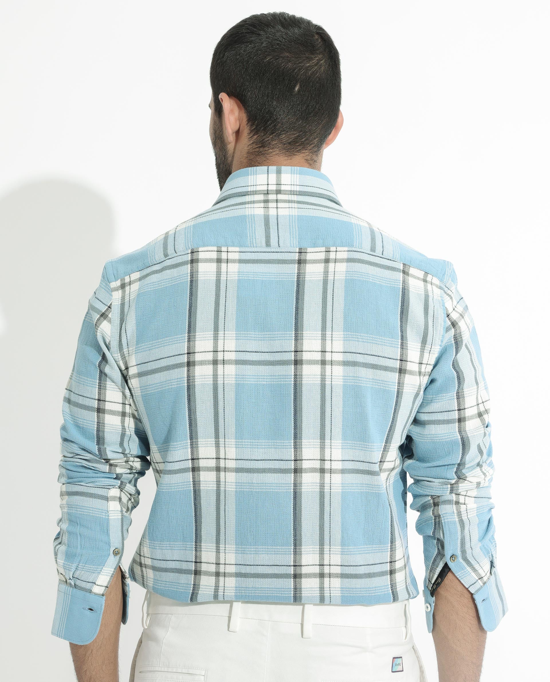 Rare Rabbit Men's Taverna Blue Full Sleeves Checks Shirt