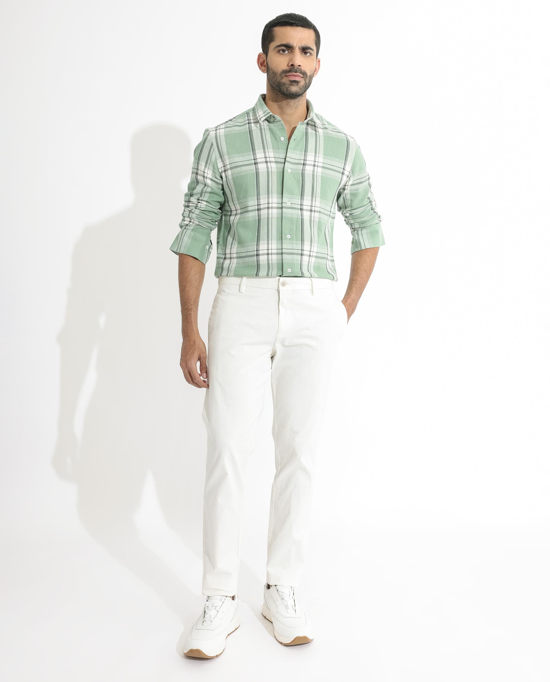 Rare Rabbit Men's Taverna Green Full Sleeves Checks Shirt