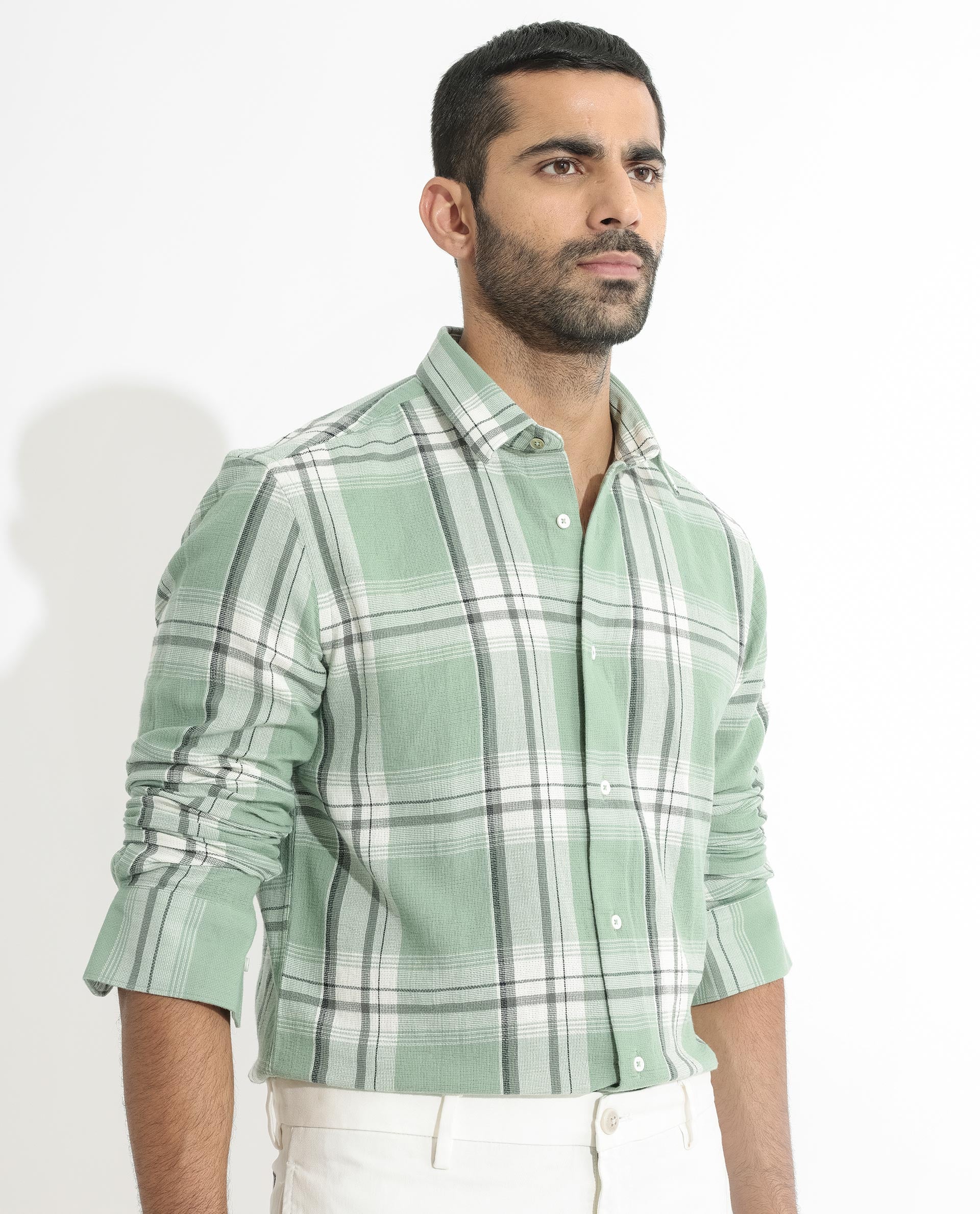 Rare Rabbit Men's Taverna Green Full Sleeves Checks Shirt