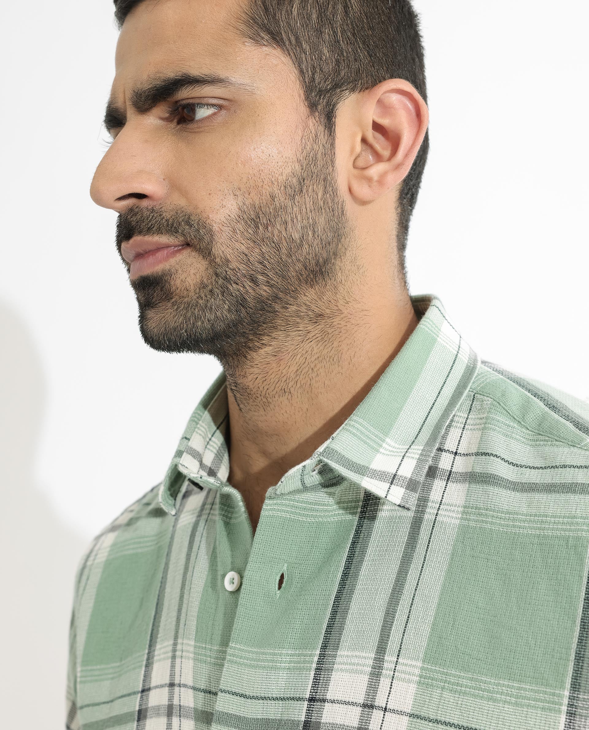 Rare Rabbit Men's Taverna Green Full Sleeves Checks Shirt