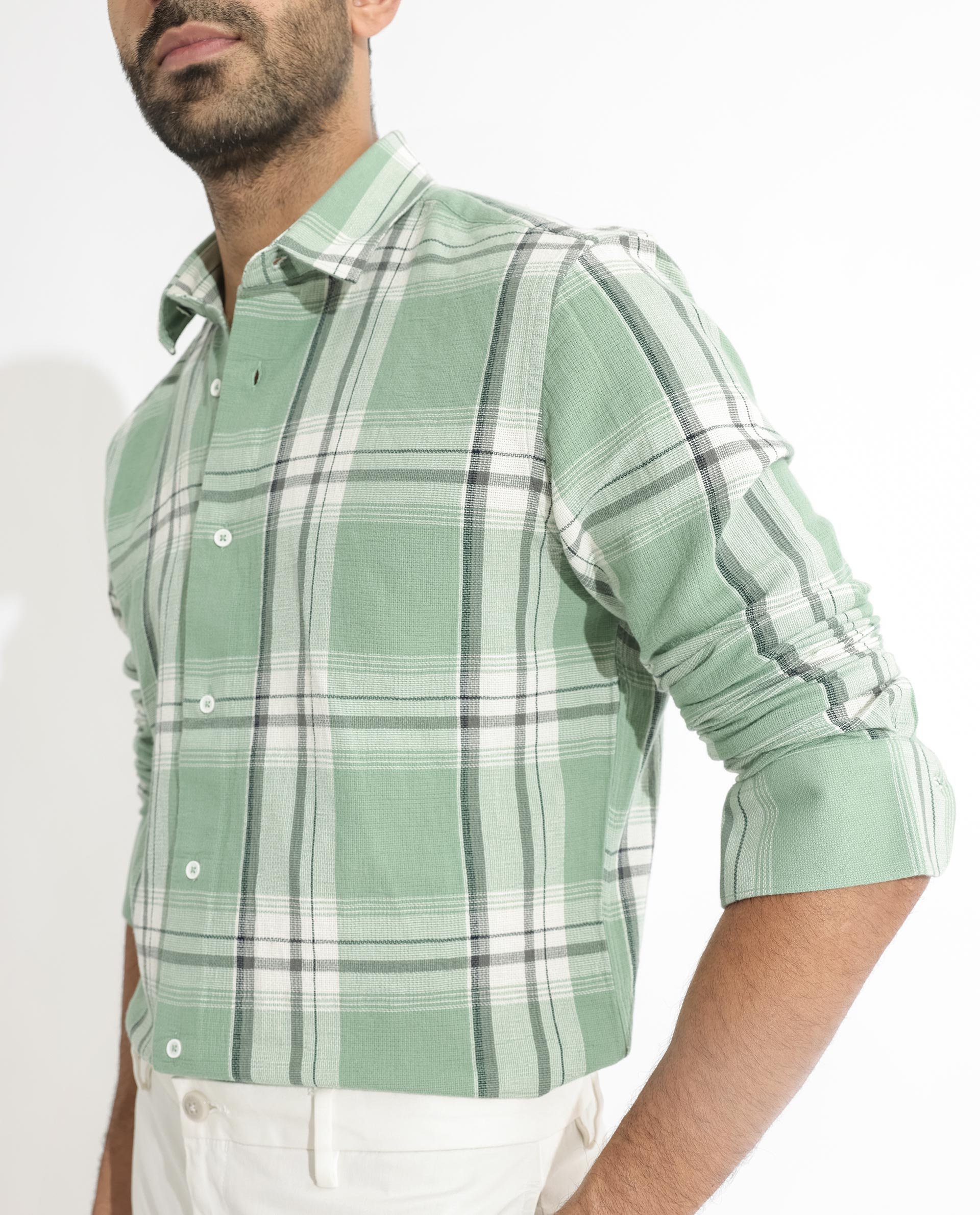 Rare Rabbit Men's Taverna Green Full Sleeves Checks Shirt