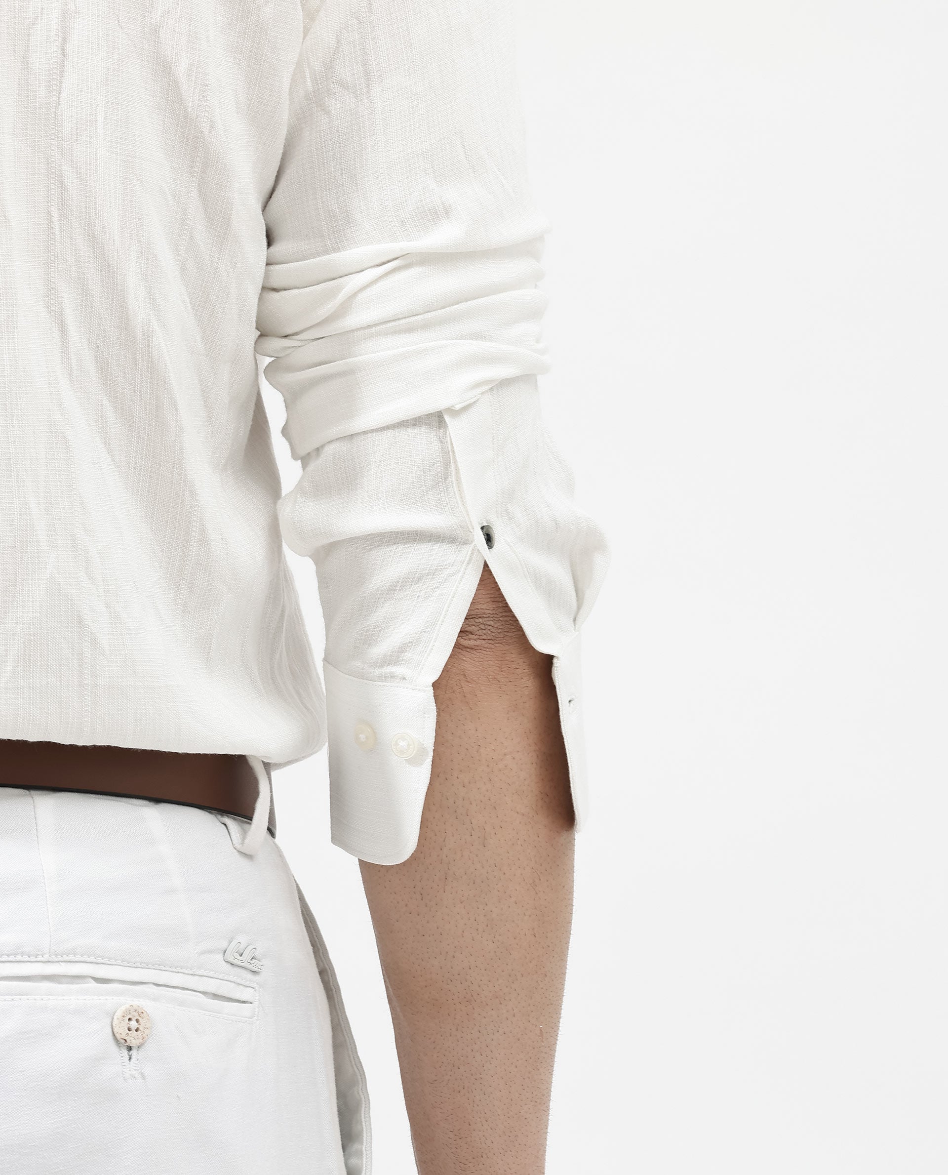 Rare Rabbit Mens Ufa White Viscose Nylon Blend Fabric Full Sleeve Regular Fit Textured Solid Shirt