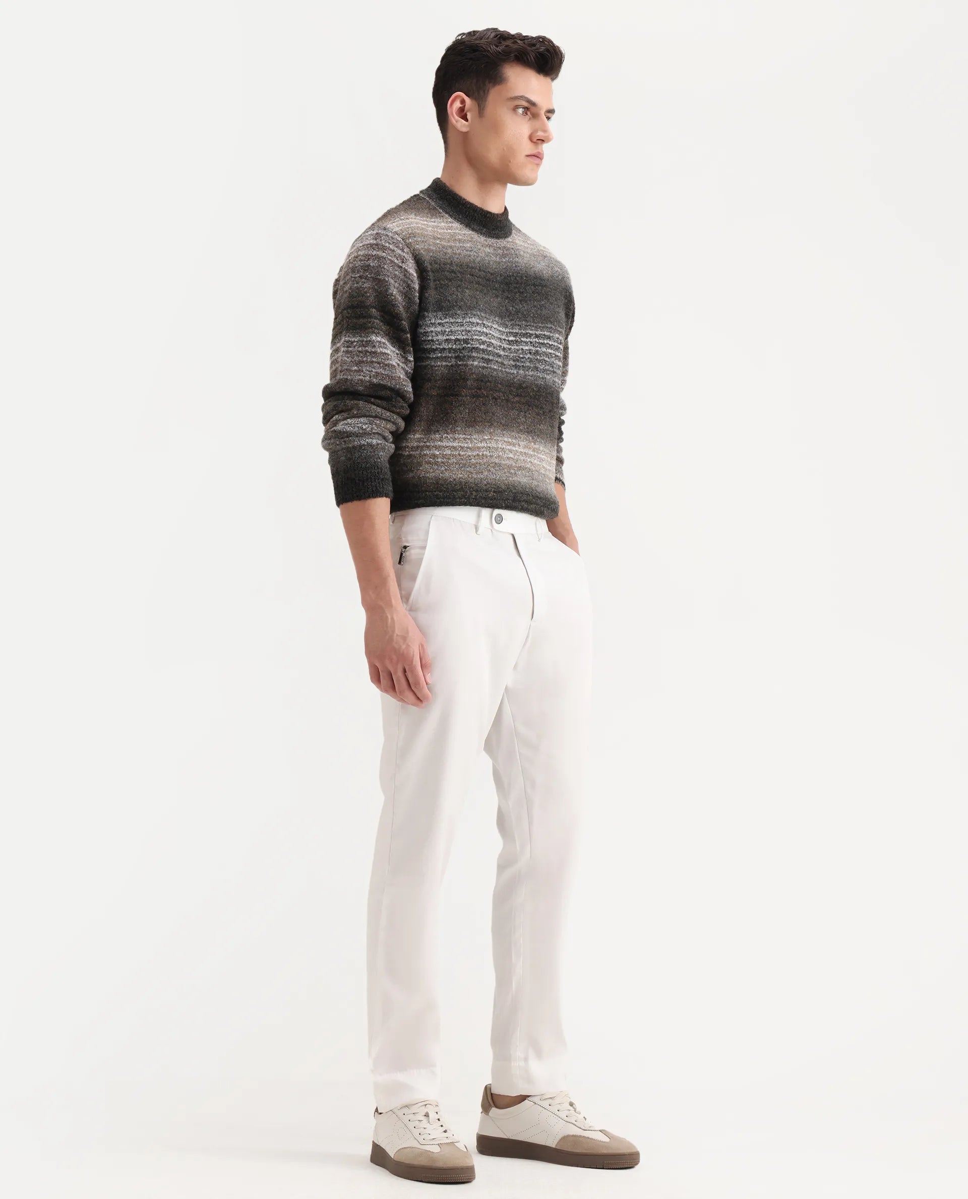 Rare Rabbit Men's Ugo White Cotton Blend Plain Regular Fit Trouser