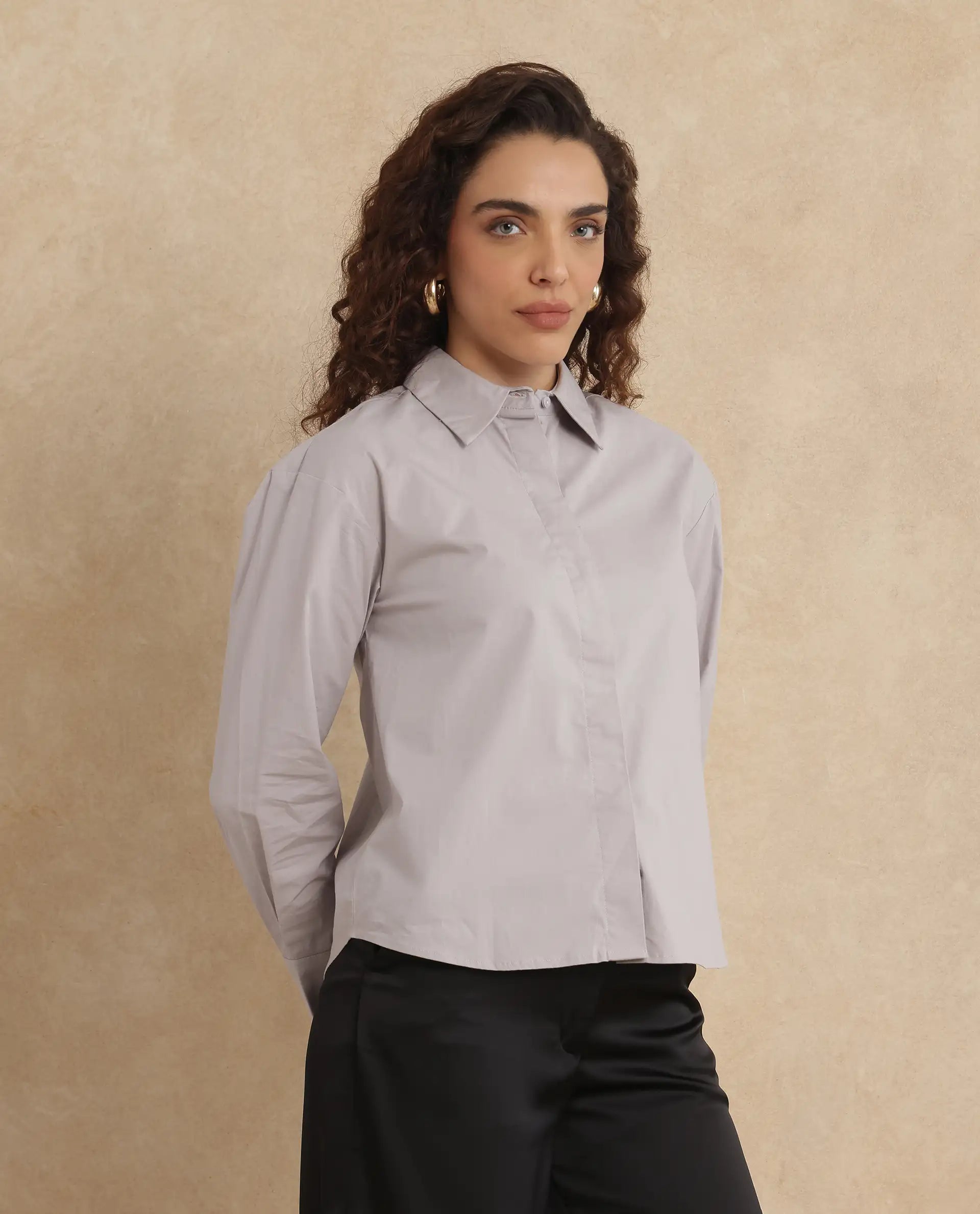 Rareism Women Uiko Grey Plain Shirt