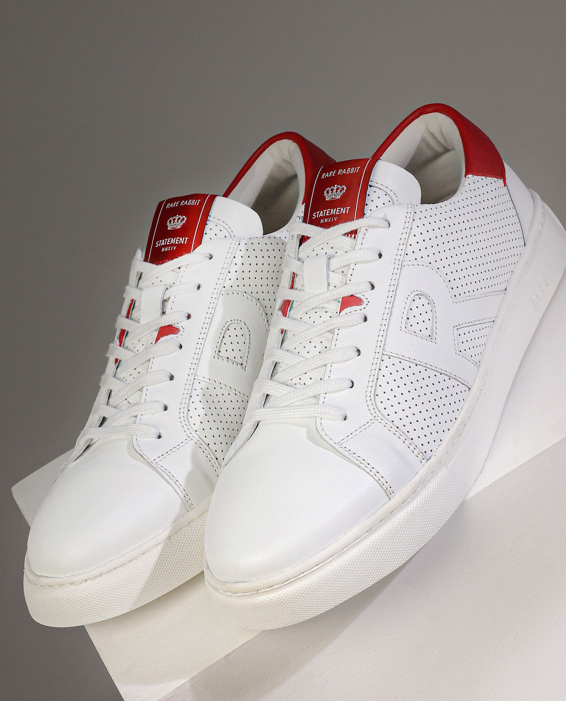 Rare Rabbit Men Umbra White Lace-Up Genuine Leather Low-Top Perforated Shoes