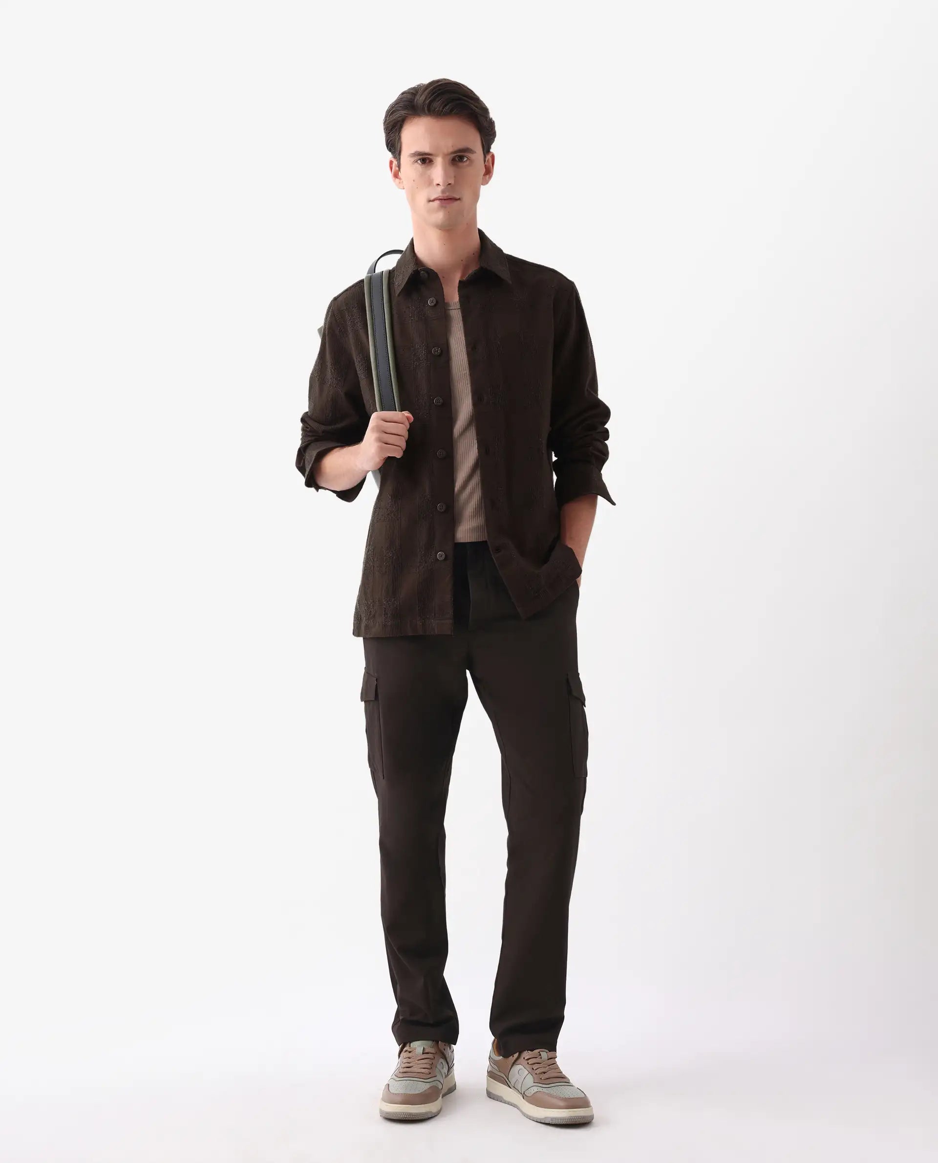 Rare Rabbit Men's Una Brown Cotton Checked Print Regular Fit Full Sleeve Collared Shirt