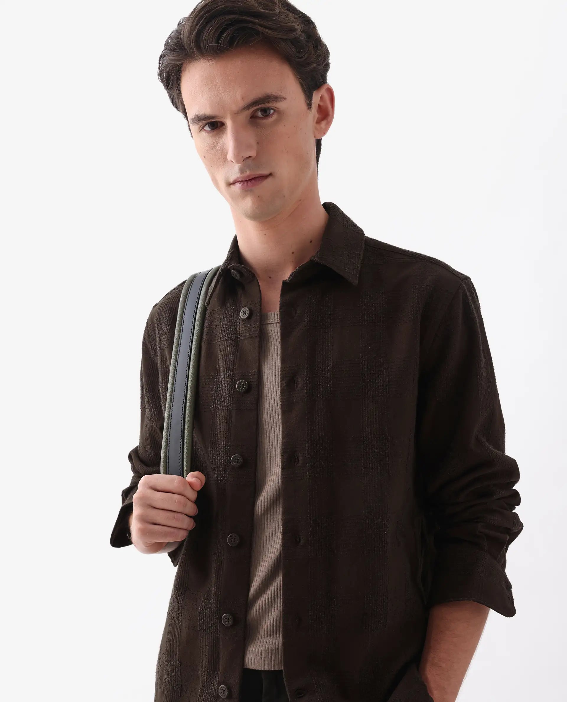 Rare Rabbit Men's Una Brown Cotton Checked Print Regular Fit Full Sleeve Collared Shirt