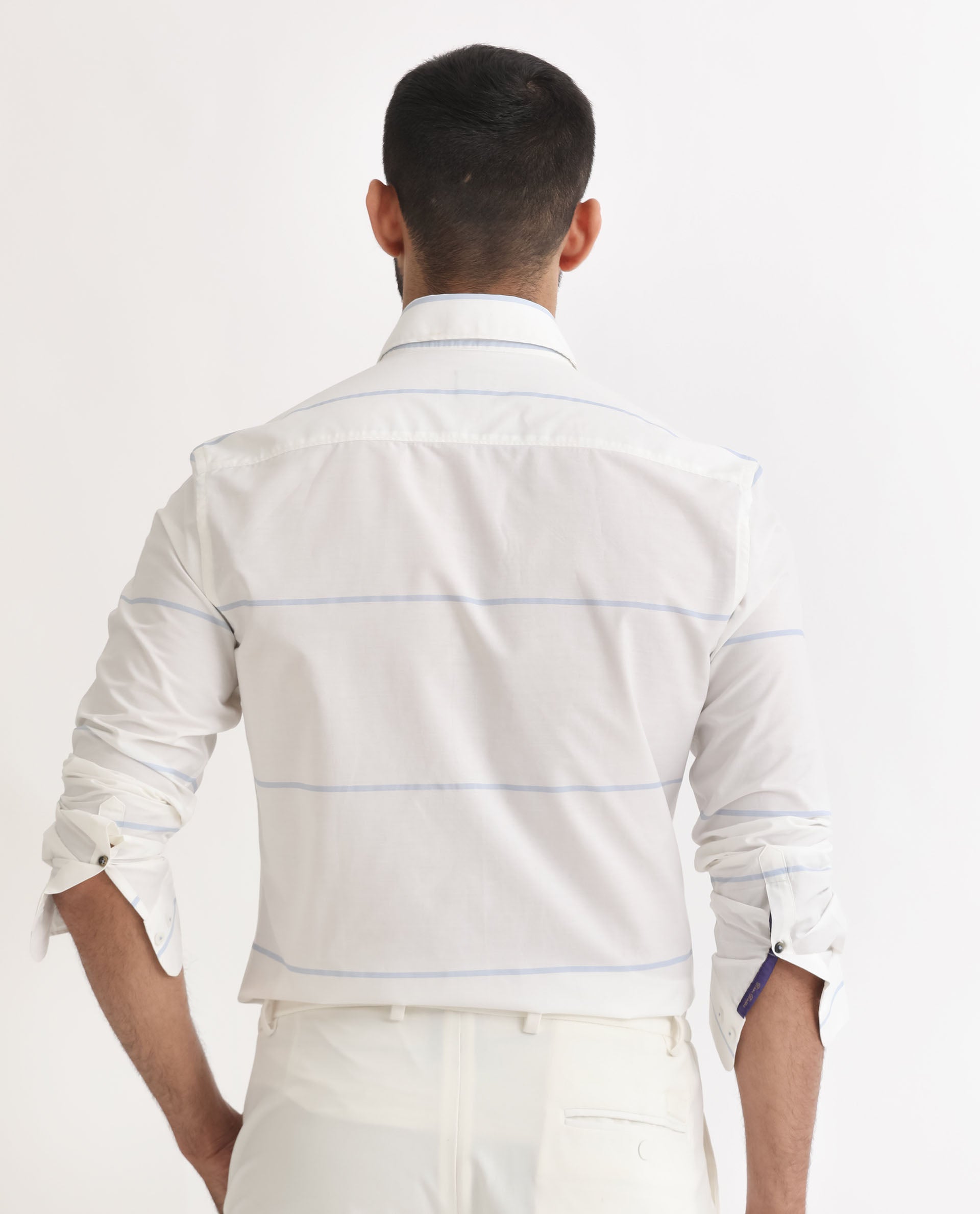 Rare Rabbit Men's Uniosn White Cotton Fabric Full Sleeves Striped Shirt