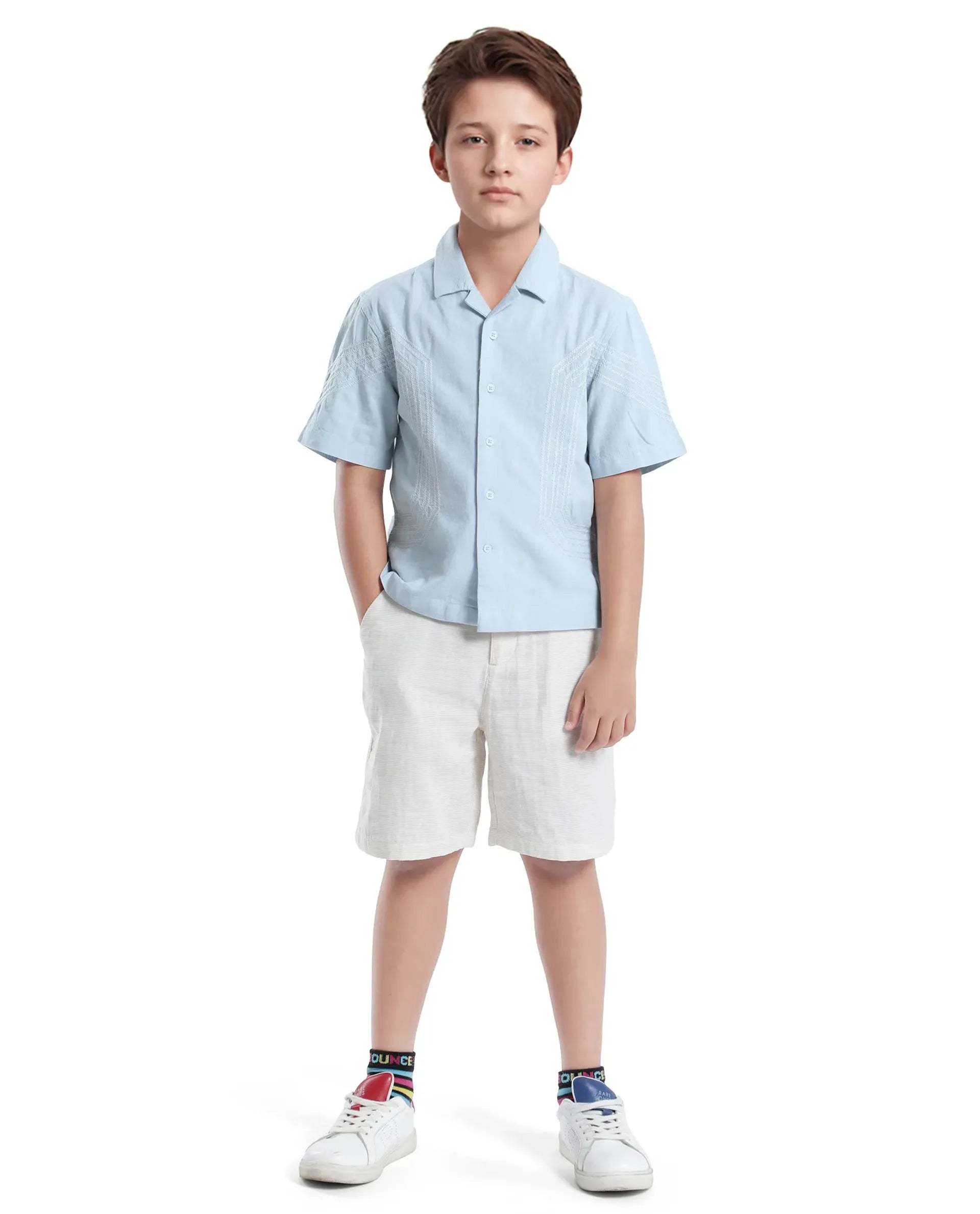 Rare Ones Kids Uno Blue Cotton Half Sleeve Solid Button Closure Regular Fit Shirt