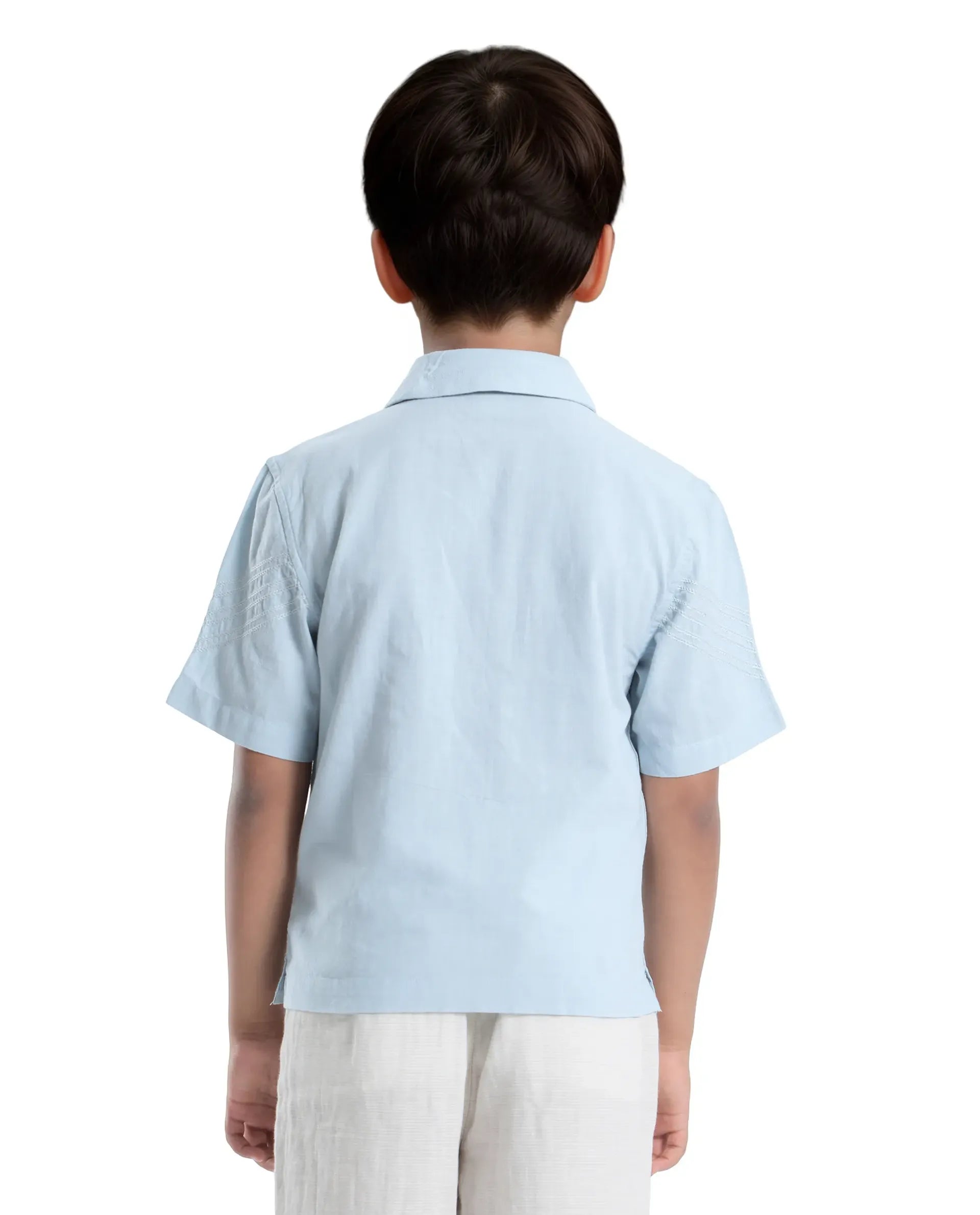 Rare Ones Kids Uno Blue Cotton Half Sleeve Solid Button Closure Regular Fit Shirt