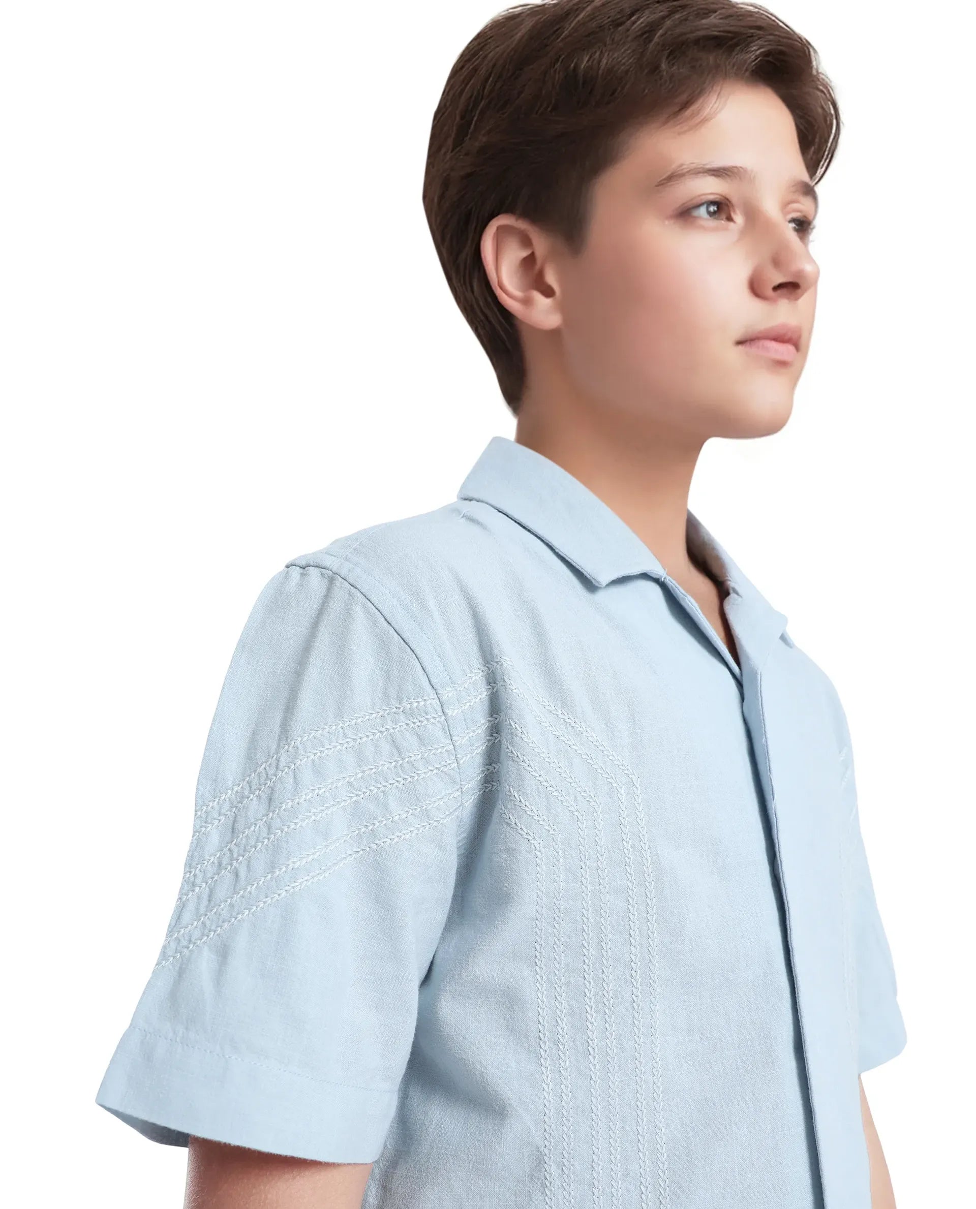 Rare Ones Kids Uno Blue Cotton Half Sleeve Solid Button Closure Regular Fit Shirt
