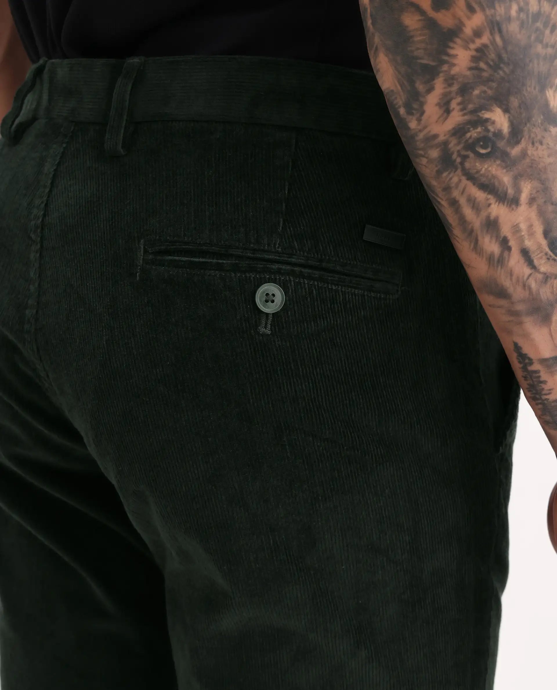 Rare Rabbit Men's Upton Dark Green Cotton Plain Regular Fit Trouser