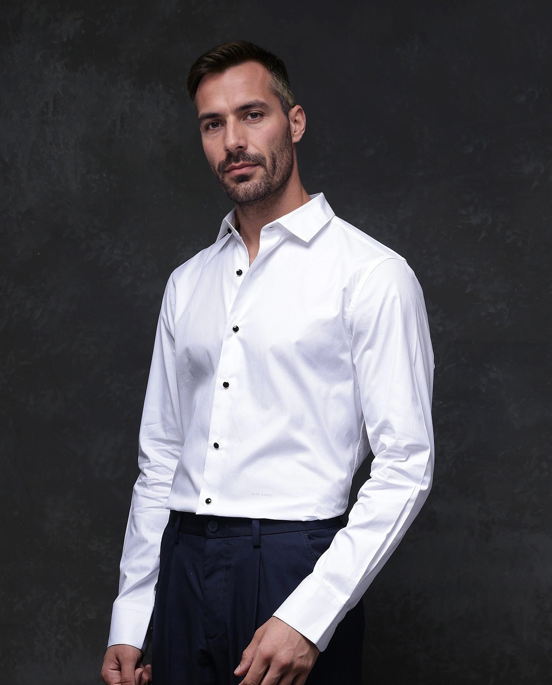 Rare Rabbit Men Utah White Full Sleeve Regular Fit Premium Business Solid Shirt