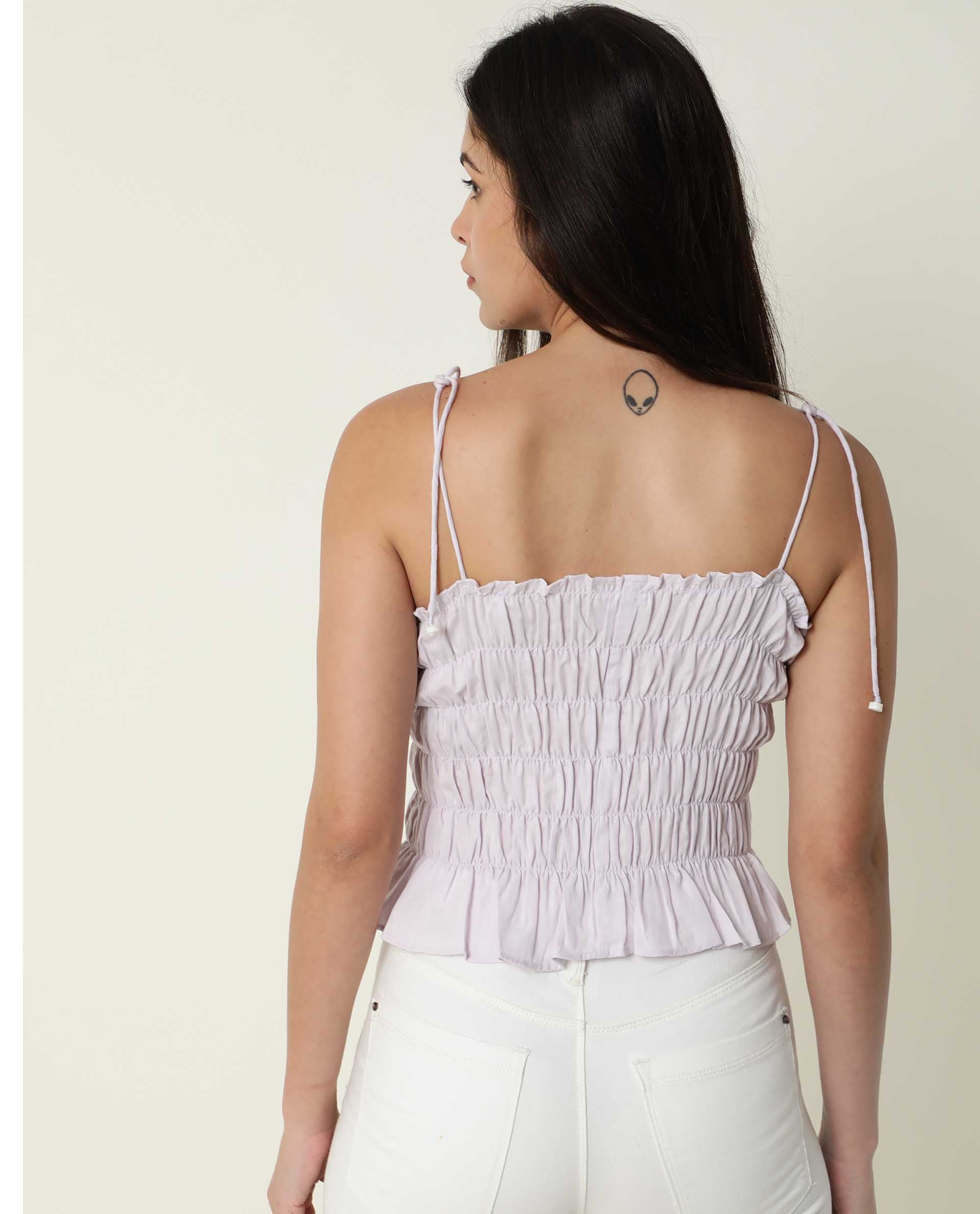 Rareism Womens Mappy Lilac Top Cotton Linen Fabric Sleeveless Square Neck