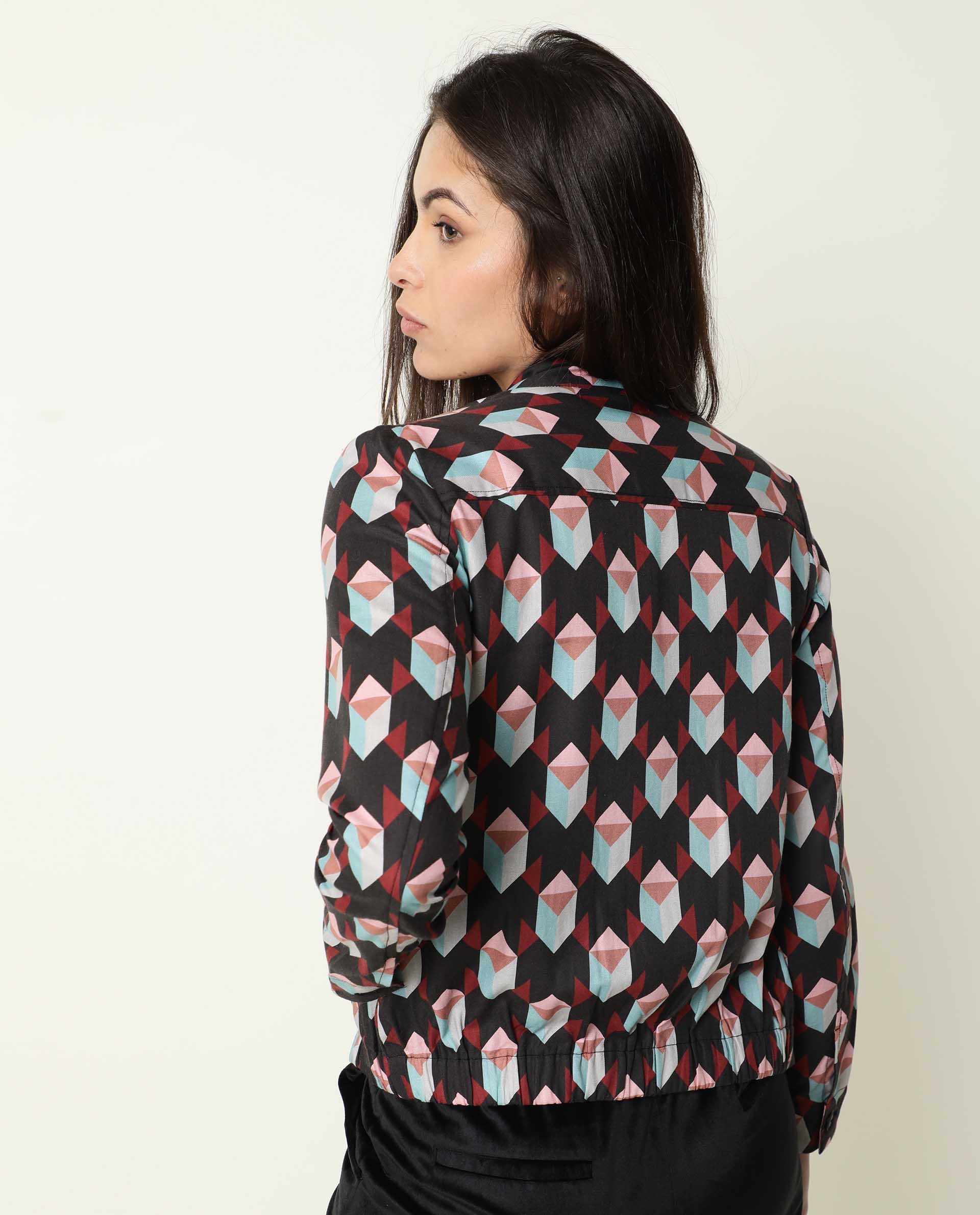 Rareism Womens Knuckle Black Jacket Cotton Fabric Fit Regular Sleeves Mandarin Neck