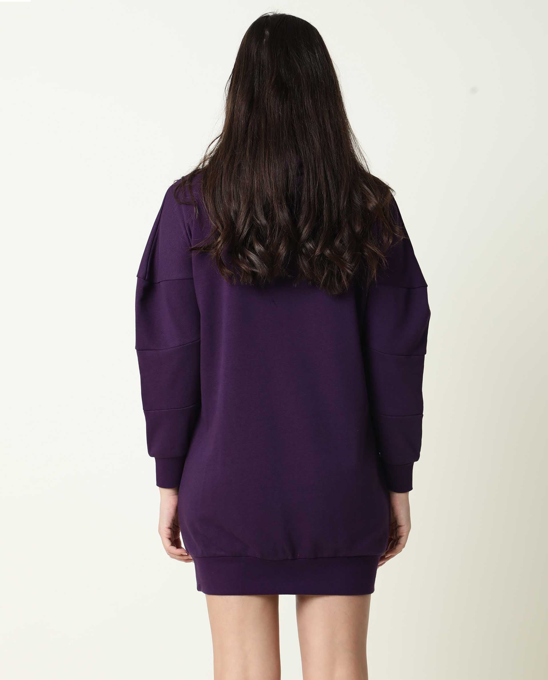 Rareism Women Owes Purple Cotton Fabric Regular Fit Full Sleeves Solid Hooded Sweatshirt