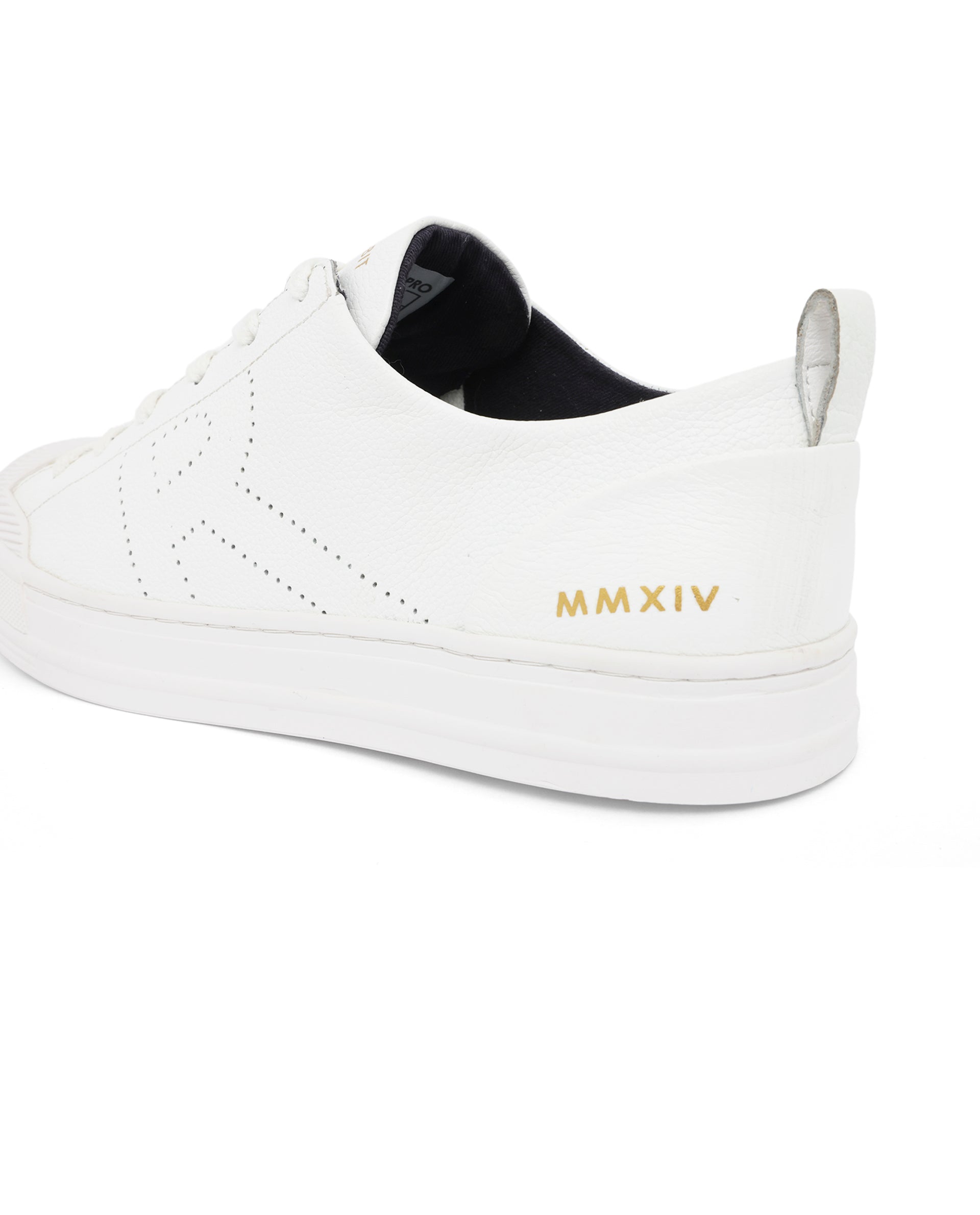 Rare Rabbit Mens Sauron Pro White Premium Milled Leather Lace Up Low Top Round Toe Sneaker Shoes