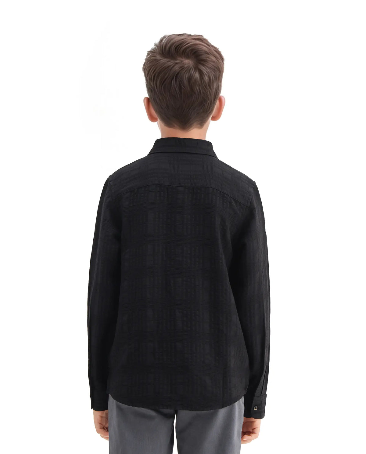 Rare Ones Kids Vack-K Black Viscose Blend Textured Button Closure Regular Fit Shirt