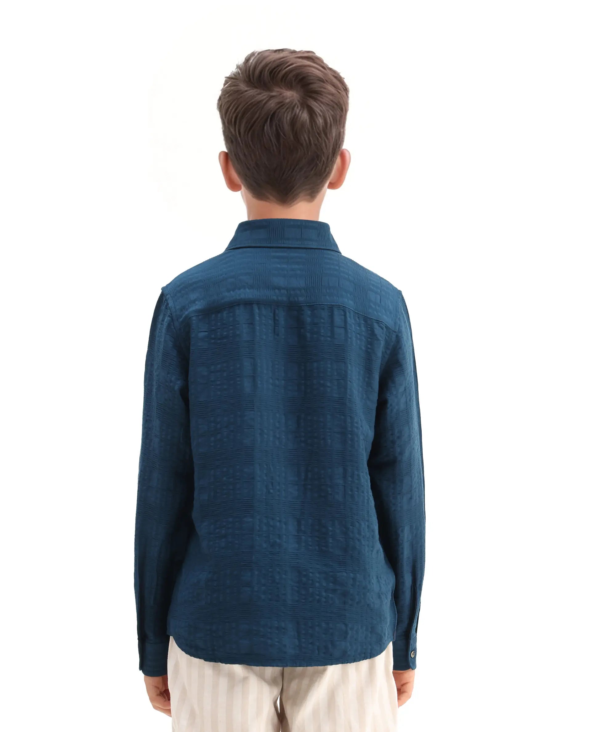 Rare Ones Kids Vack-K Teal Viscose Blend Textured Button Closure Regular Fit Shirt