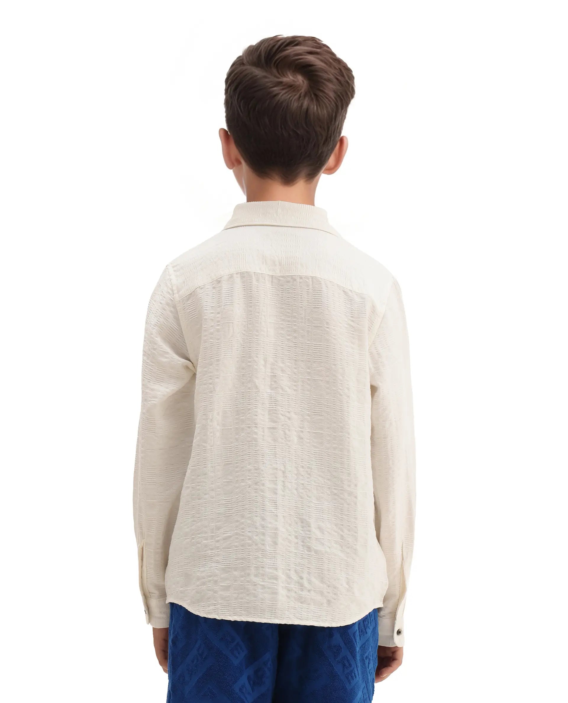 Rare Ones Kids Vack-K White Viscose Blend Textured Button Closure Regular Fit Shirt