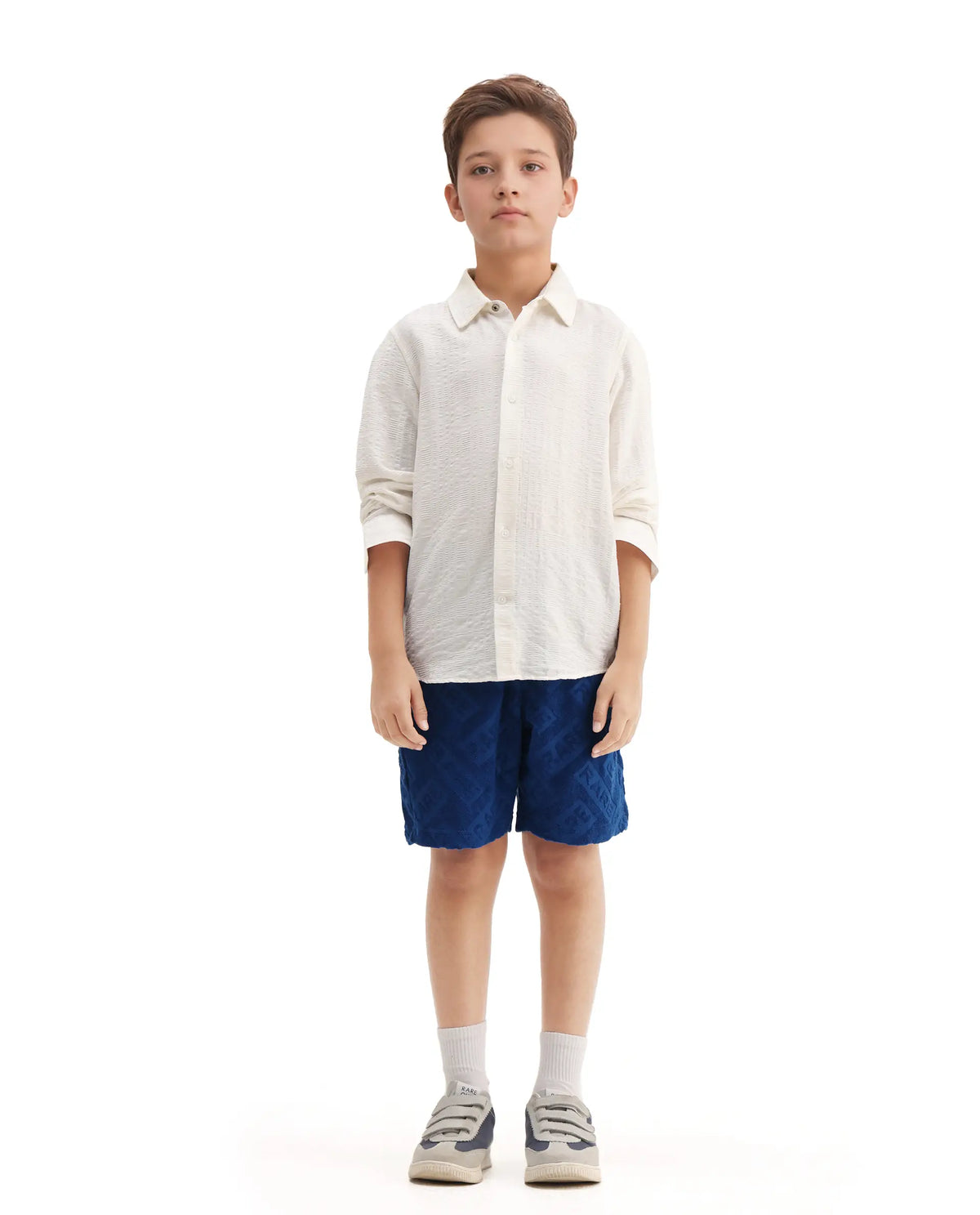 Rare Ones Kids Vack-K White Viscose Blend Textured Button Closure Regular Fit Shirt