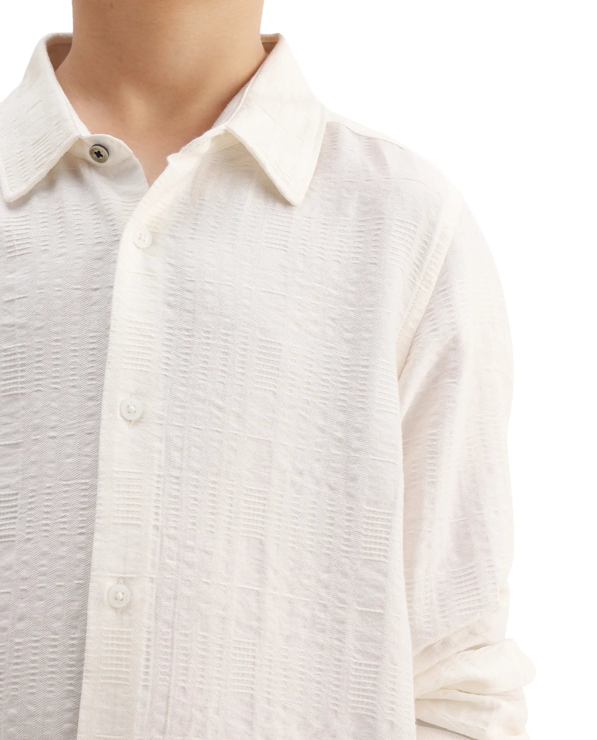 Rare Ones Kids Vack-K White Viscose Blend Textured Button Closure Regular Fit Shirt