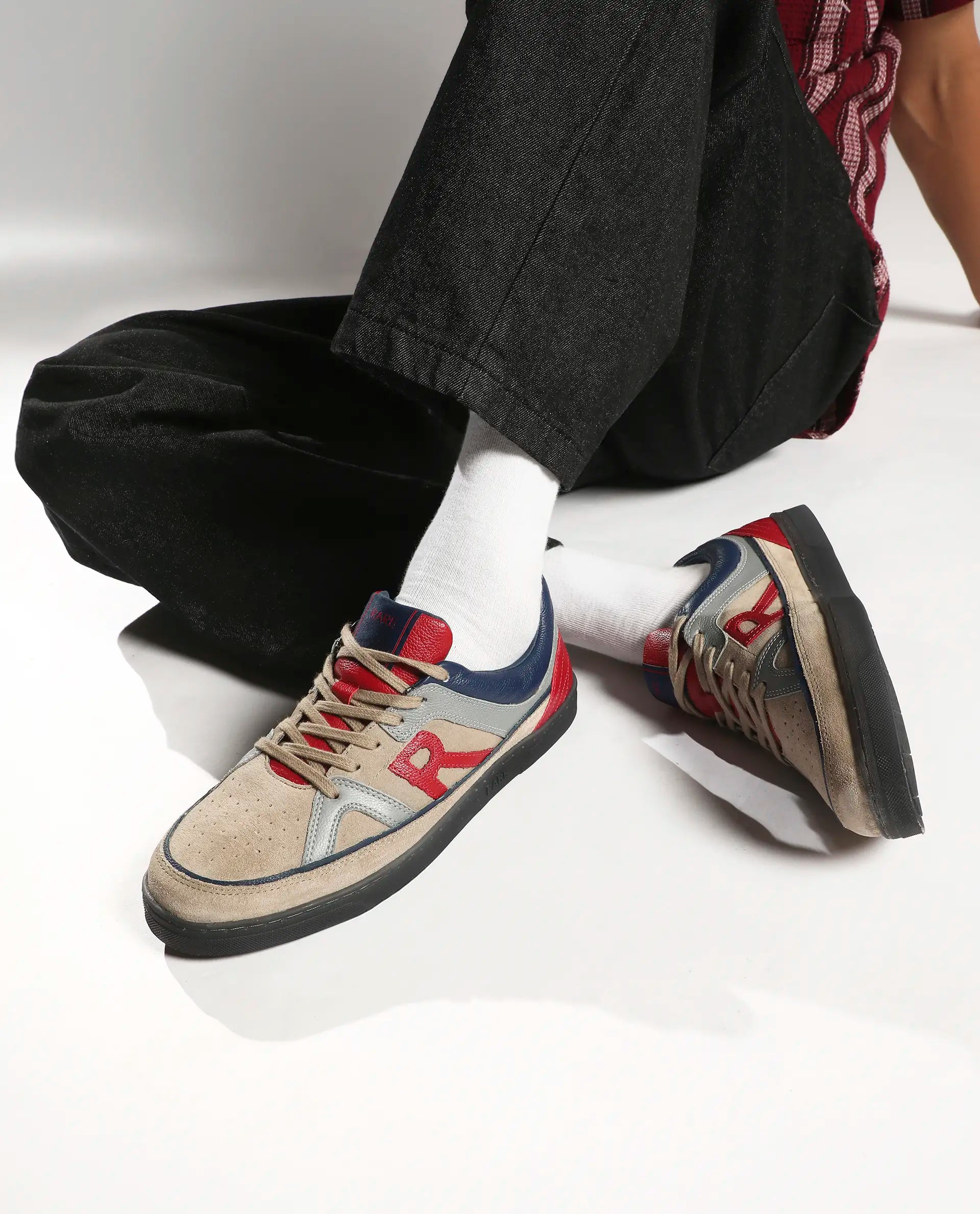 Rare Rabbit Men's Vale Beige Leather Lace-Up Closure Sneaker