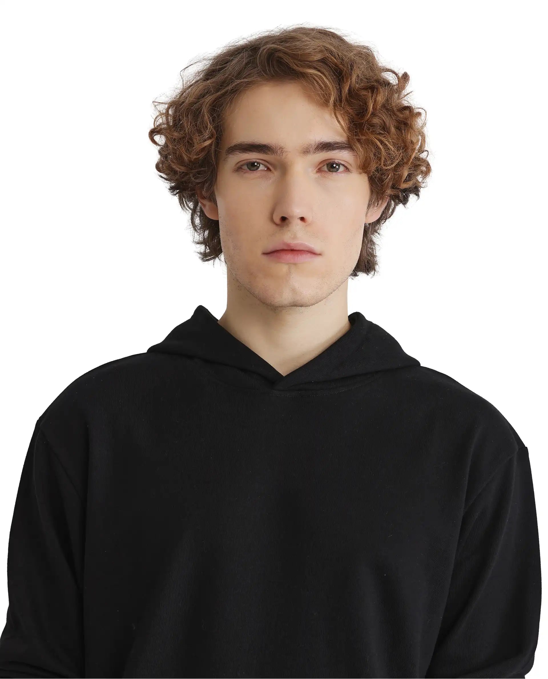 Rare Rabbit Men Vale Black Cotton Polyester Fabric Full Sleeve Hooded Regular Fit Printed Sweatshirt