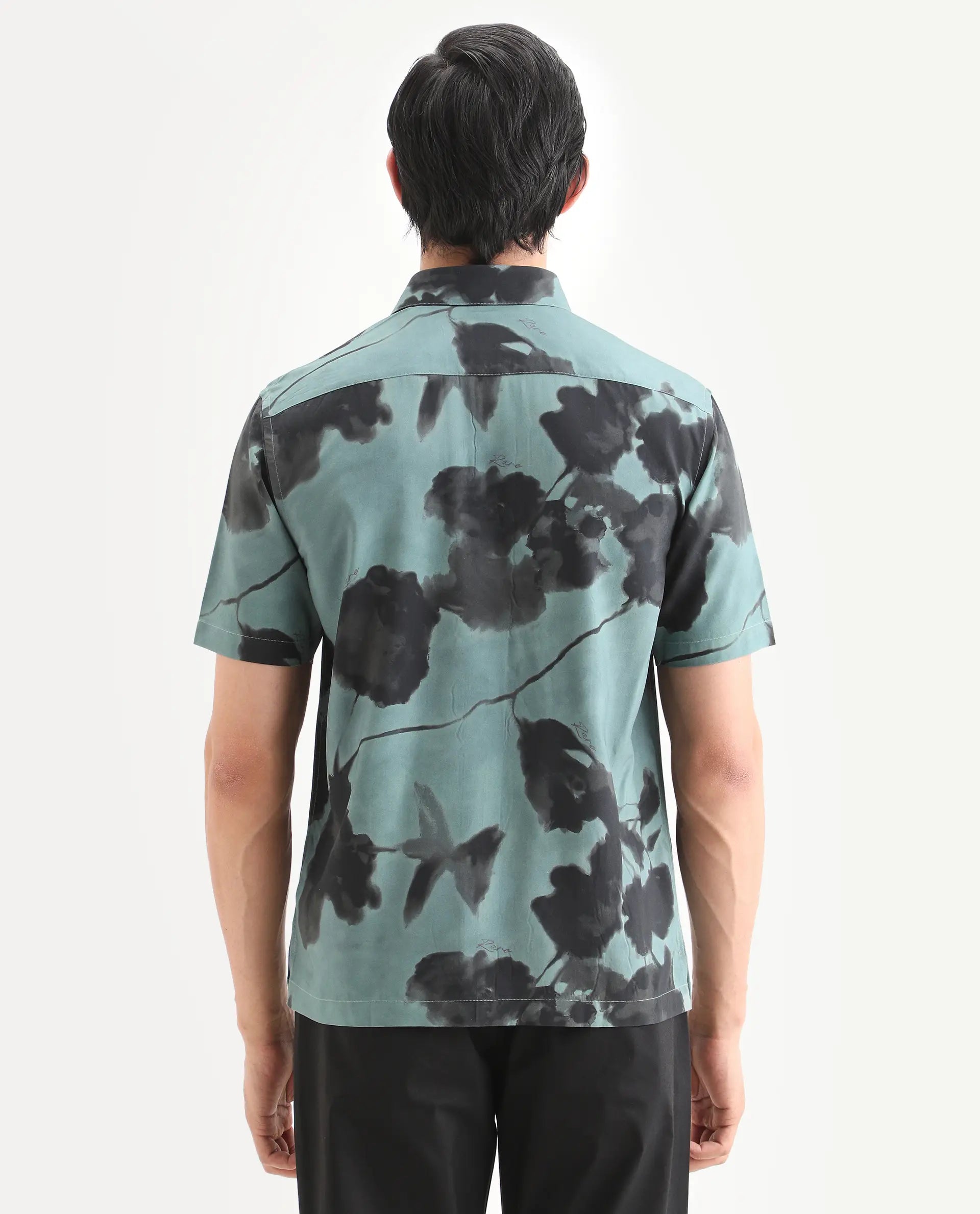 Rare Rabbit Men's Vale Dusky Green Viscose Fabric Full Sleeve Spread Collar Regular Fit Abstract Print Shirt