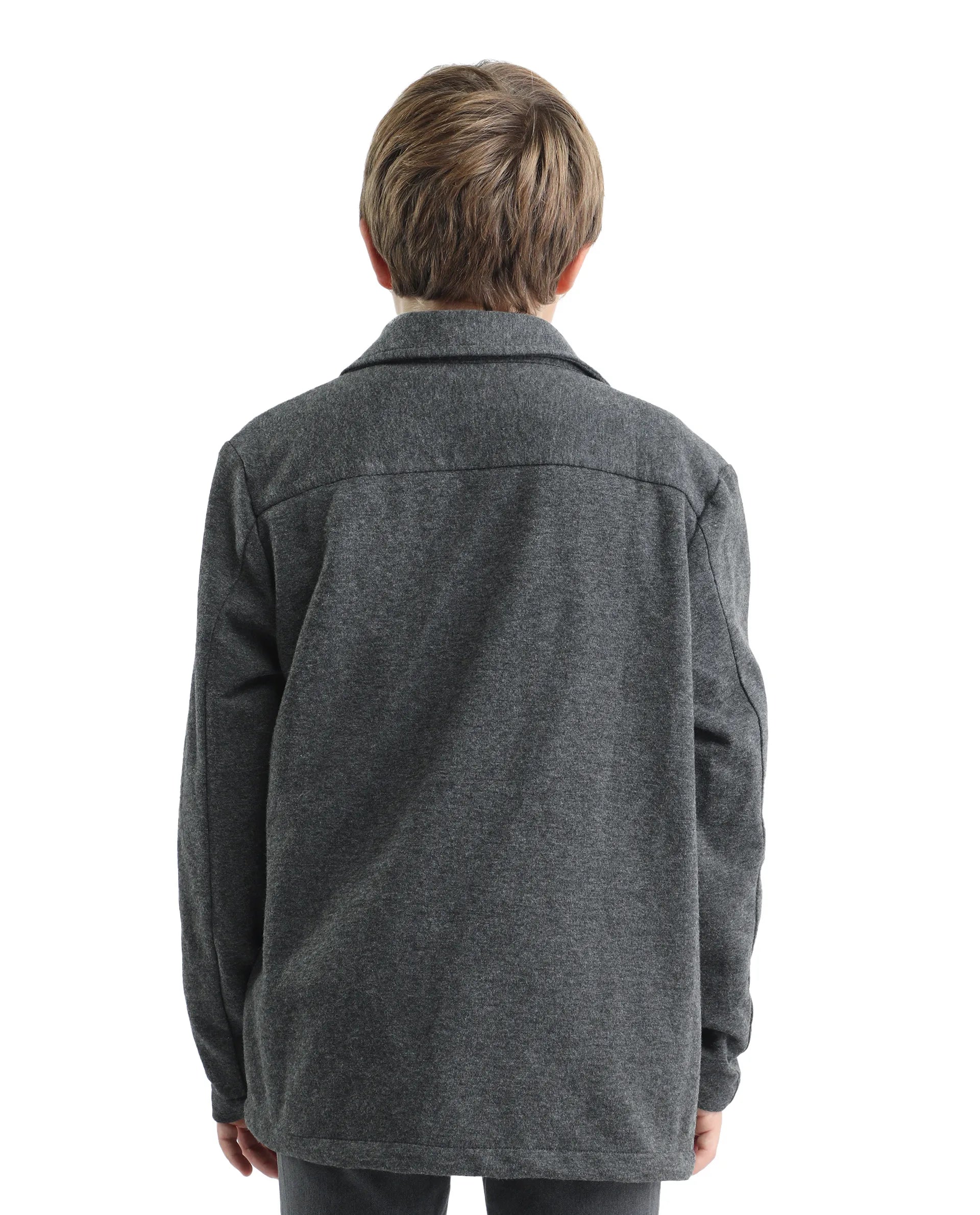 Rare Ones Kids Van-K Grey Cotton Blend Button Closure Flat Collar Plain Full Sleeves Regular Fit Jacket