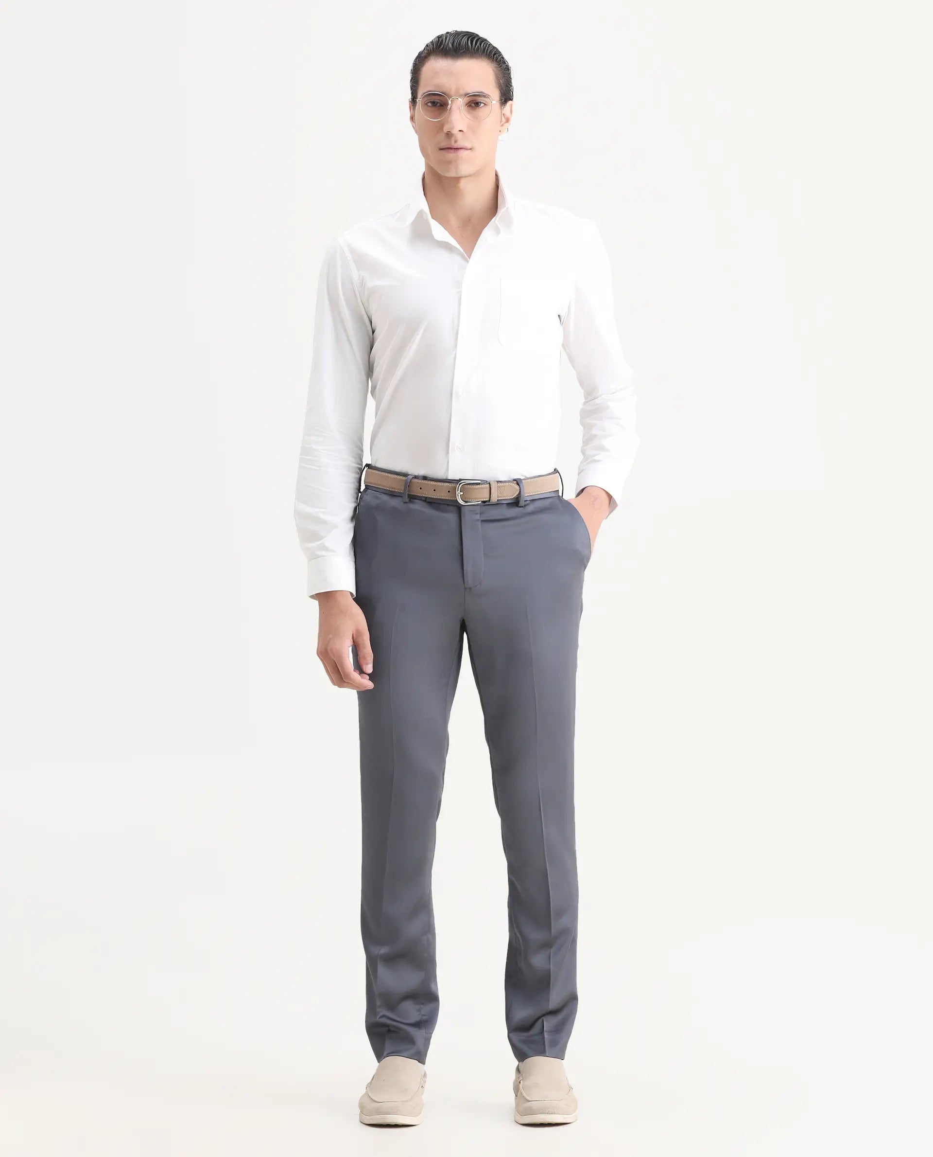 Rare Rabbit Men's Vance Dark Grey Satin Plain Tailored Fit Full Sleeve Lapel Neck Suits