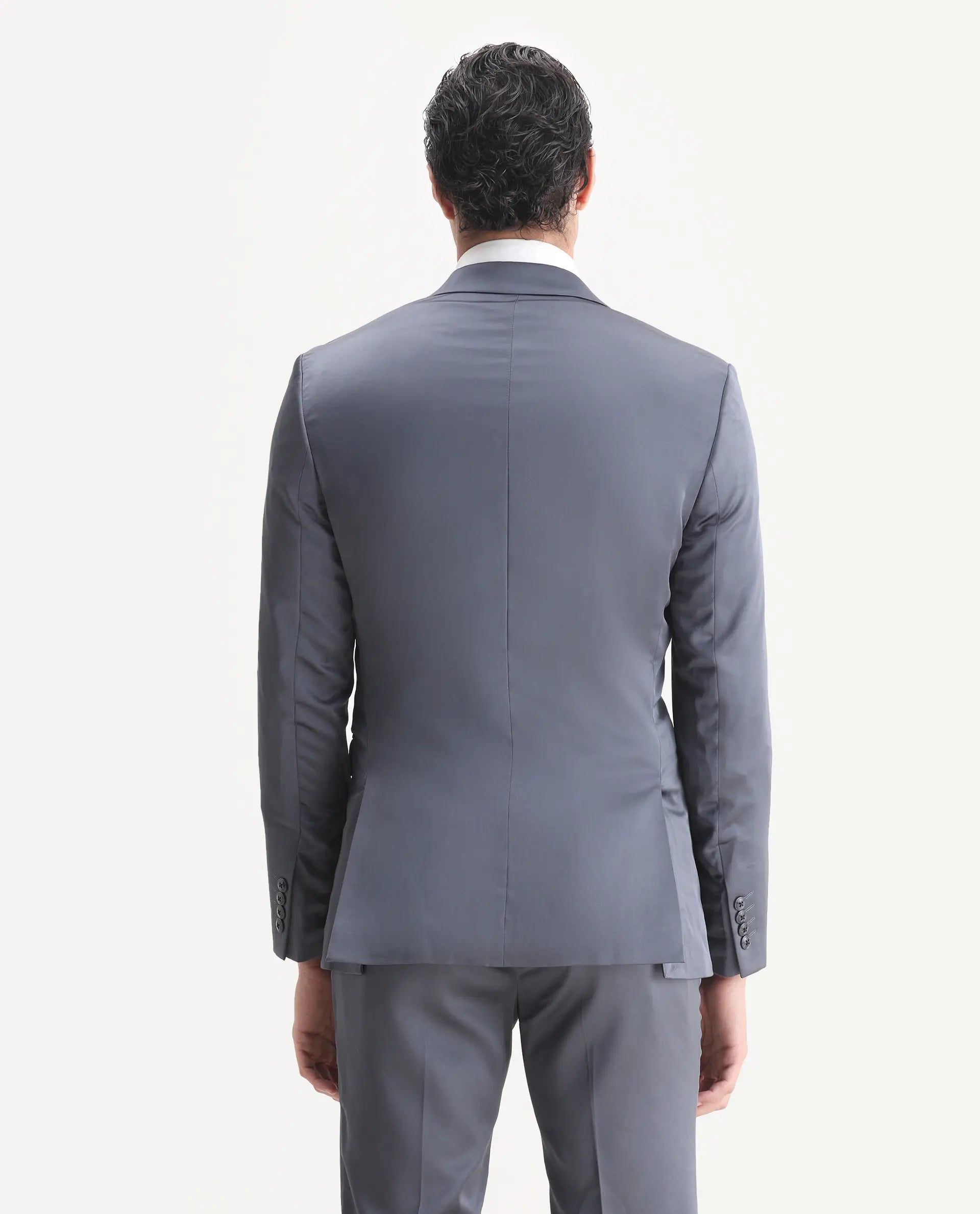 Rare Rabbit Men's Vance Dark Grey Satin Plain Tailored Fit Full Sleeve Lapel Neck Suits