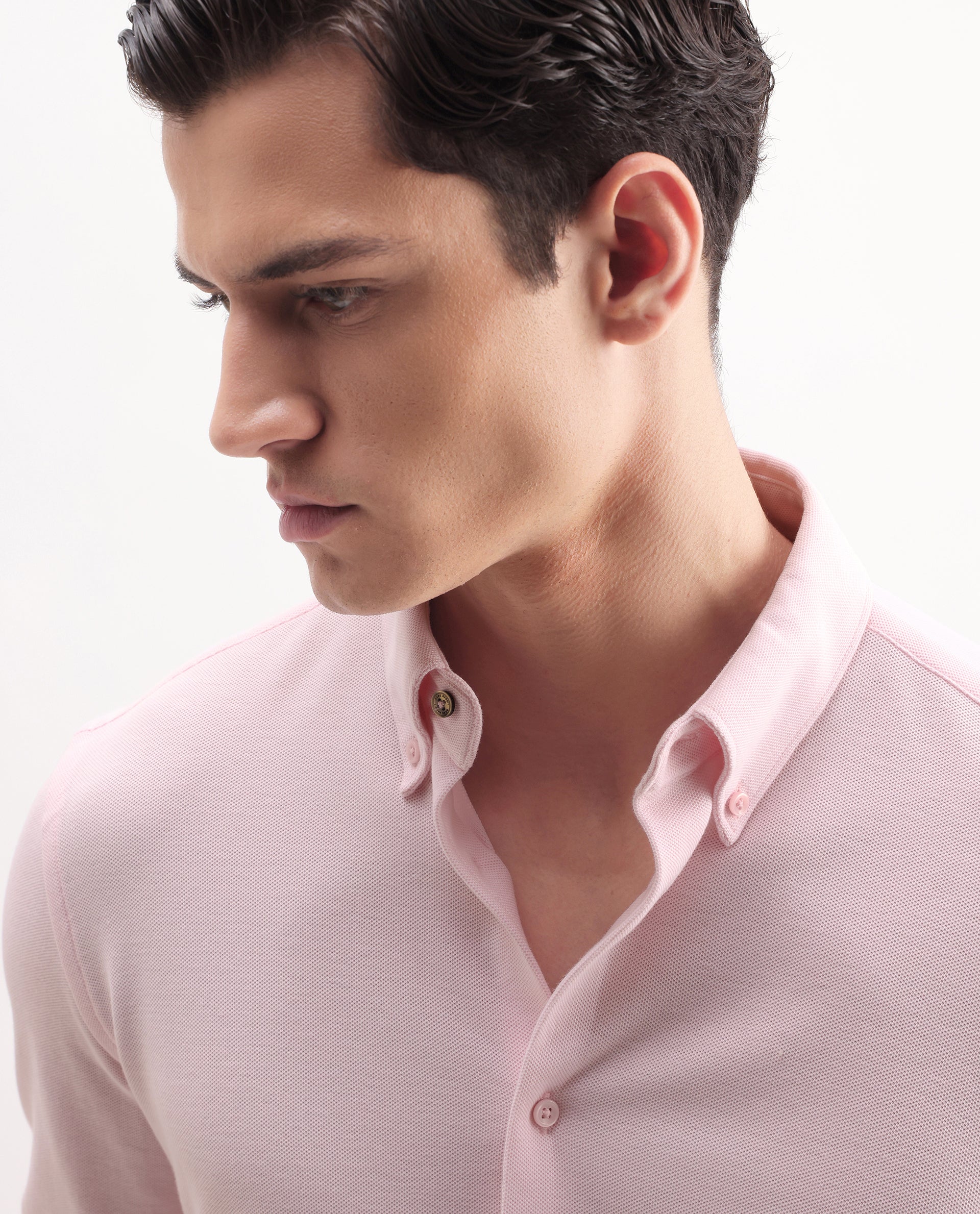 Rare Rabbit Men's Vane-25 Light Pink Cotton Plain Regular Fit Full Sleeve Button-Down Collar Shirt