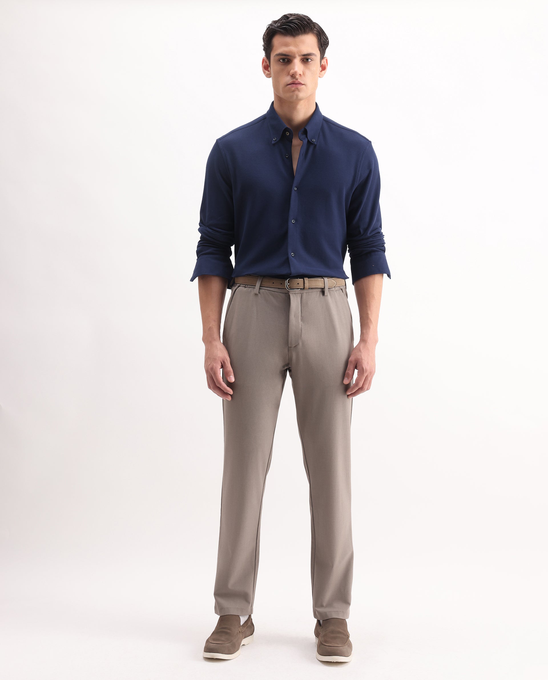 Rare Rabbit Men's Vane-25 Blue Cotton Plain Regular Fit Full Sleeve Collared Shirt