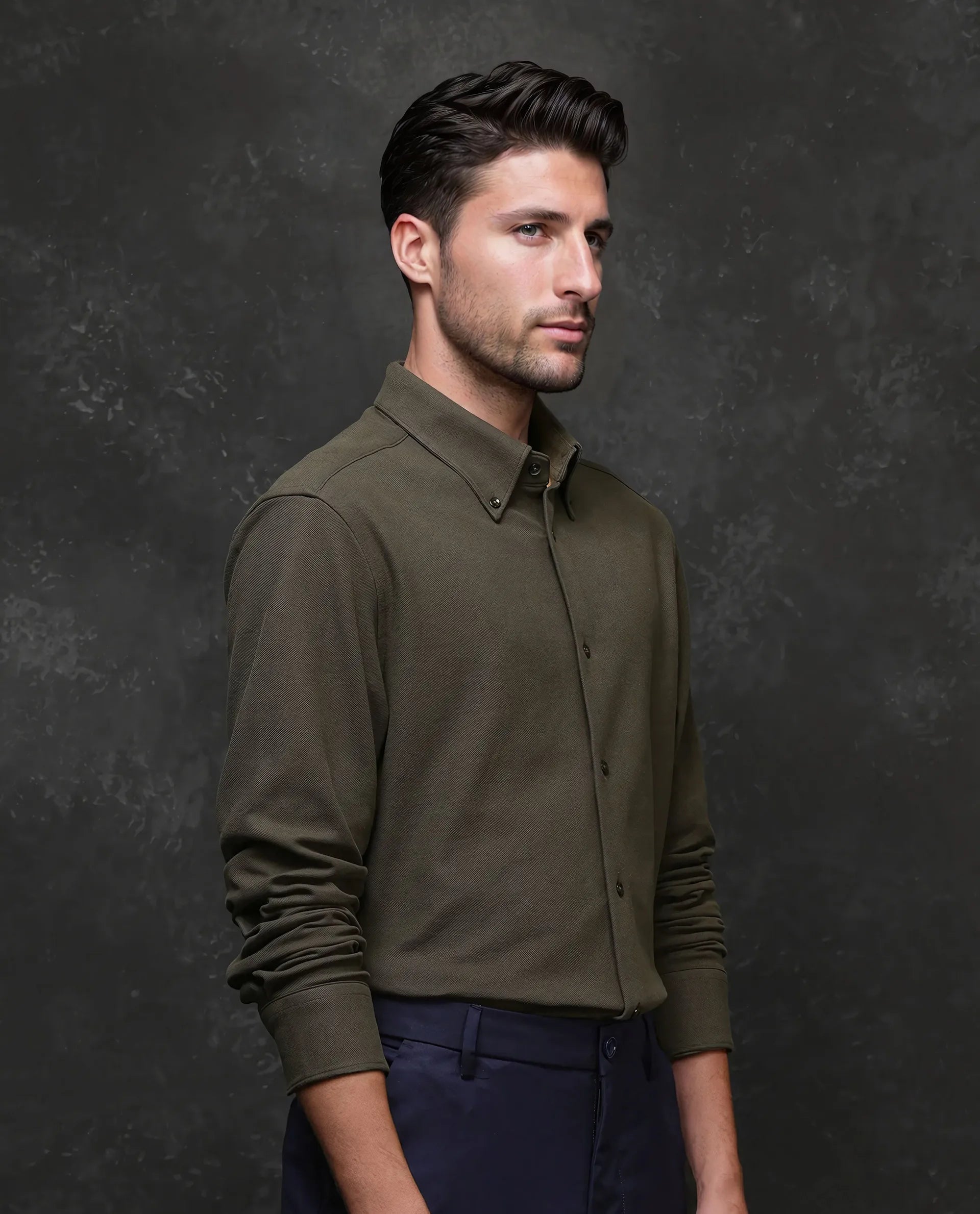 Rare Rabbit Men Vane Dark Olive Cotton Fabric Full Sleeves Regular Collar Regular Fit Plain Shirt