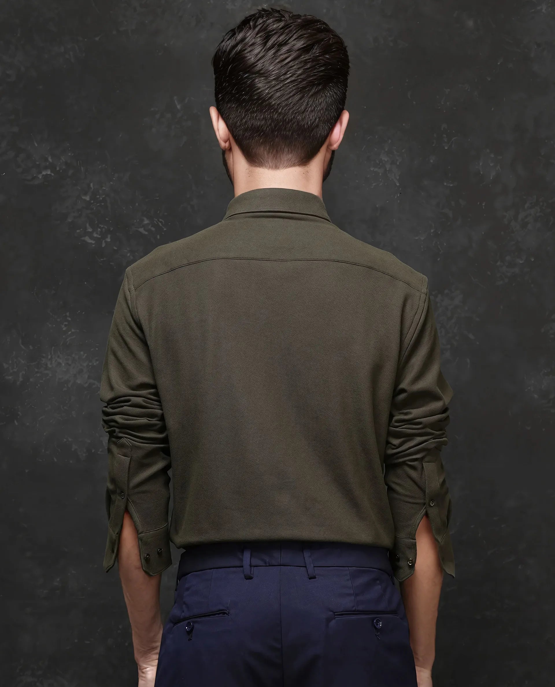 Rare Rabbit Men Vane Dark Olive Cotton Fabric Full Sleeves Regular Collar Regular Fit Plain Shirt