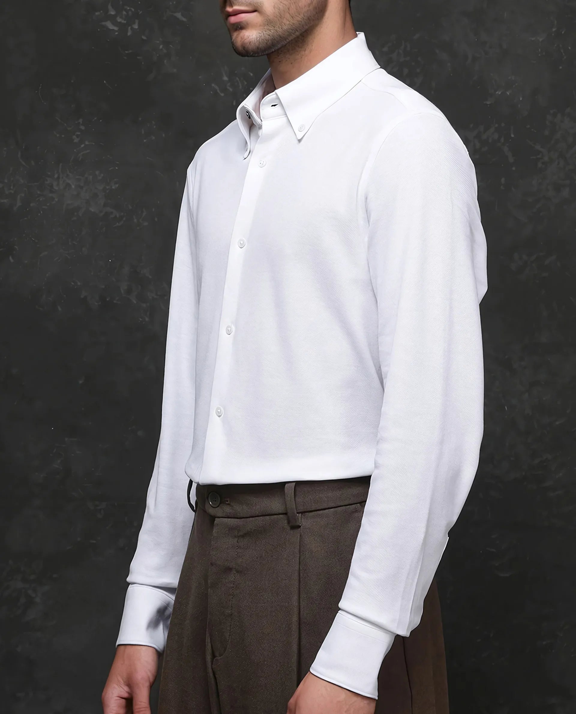 Rare Rabbit Men Vane White Cotton Fabric Full Sleeves Regular Collar Regular Fit Plain Shirt