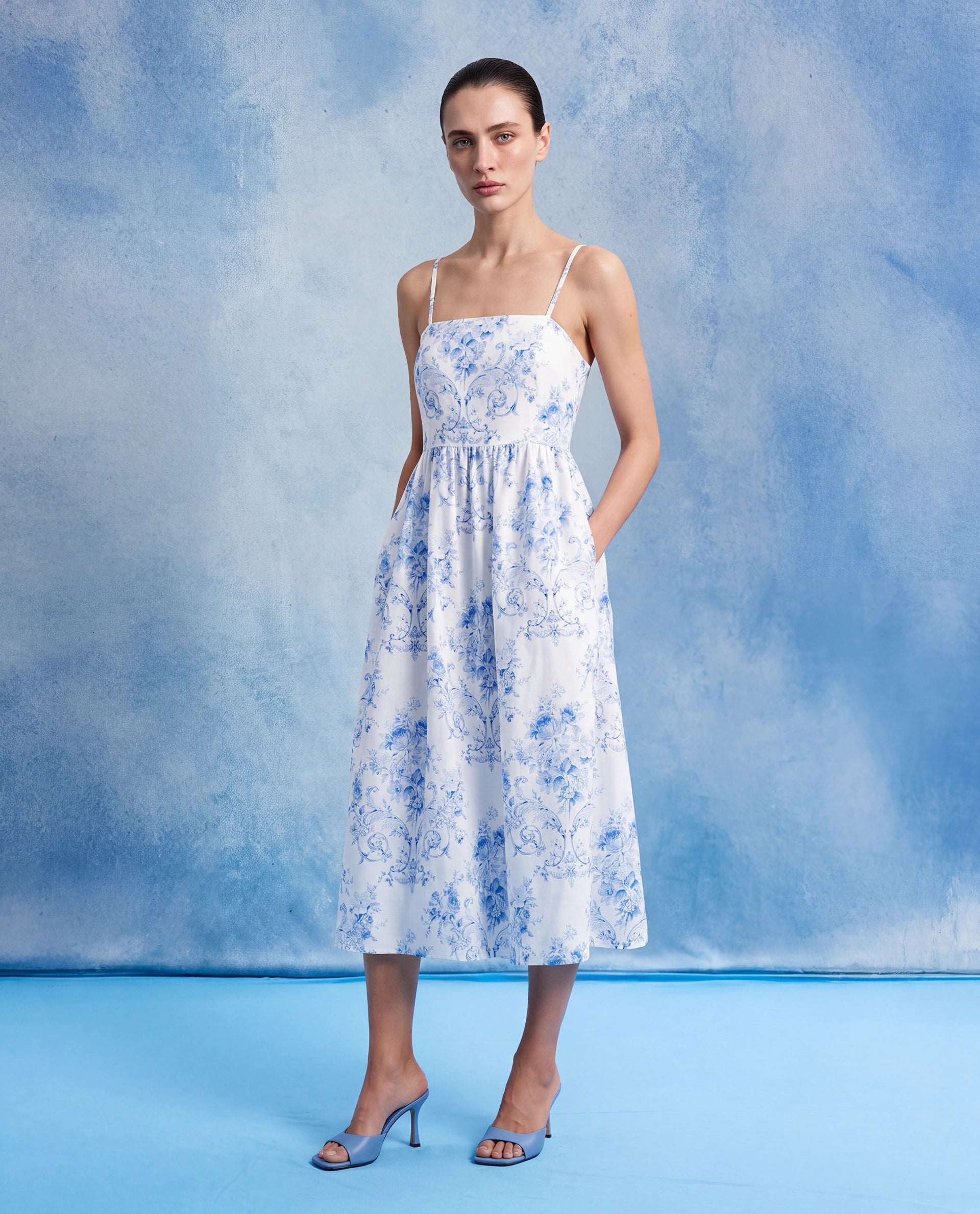 Rareism Women's Vaniko White Polyester Tube Neck Fit And Flare Floral Print Dress