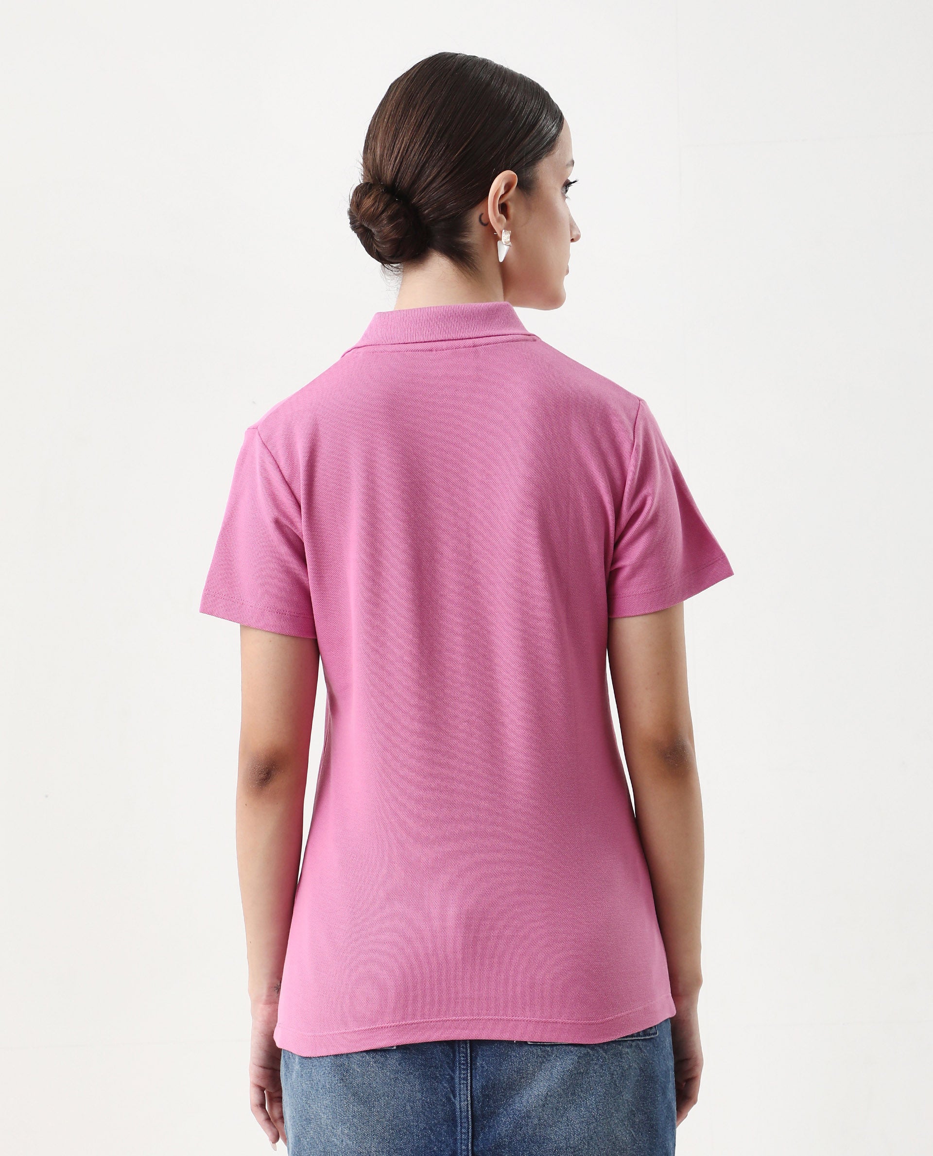 Rareism Women's Vano Pink Cotton Crew Neck Graphic Print Oversized Polo