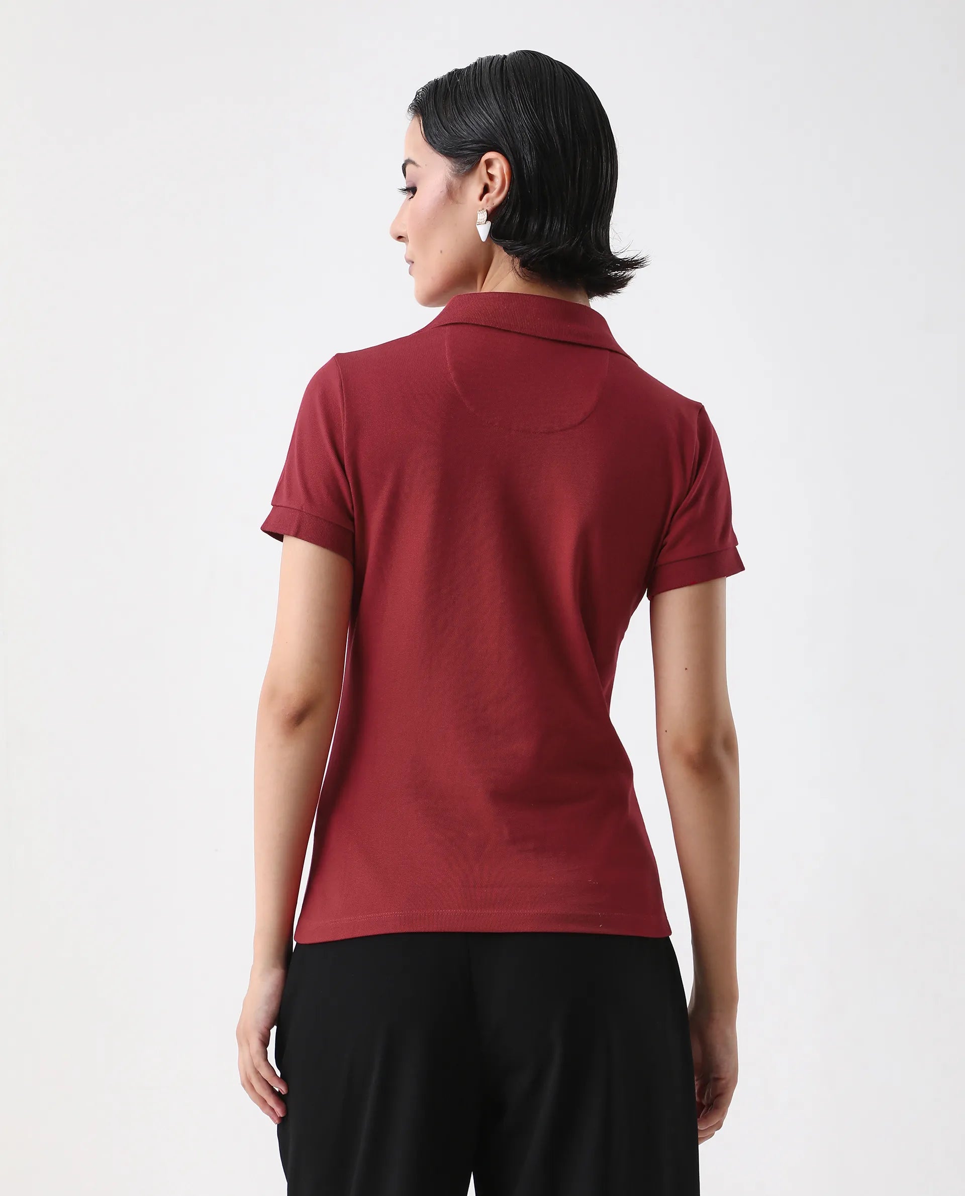 Rareism Women's Van Red Cotton Blend Polo Neck Plain Regular Fit Polo